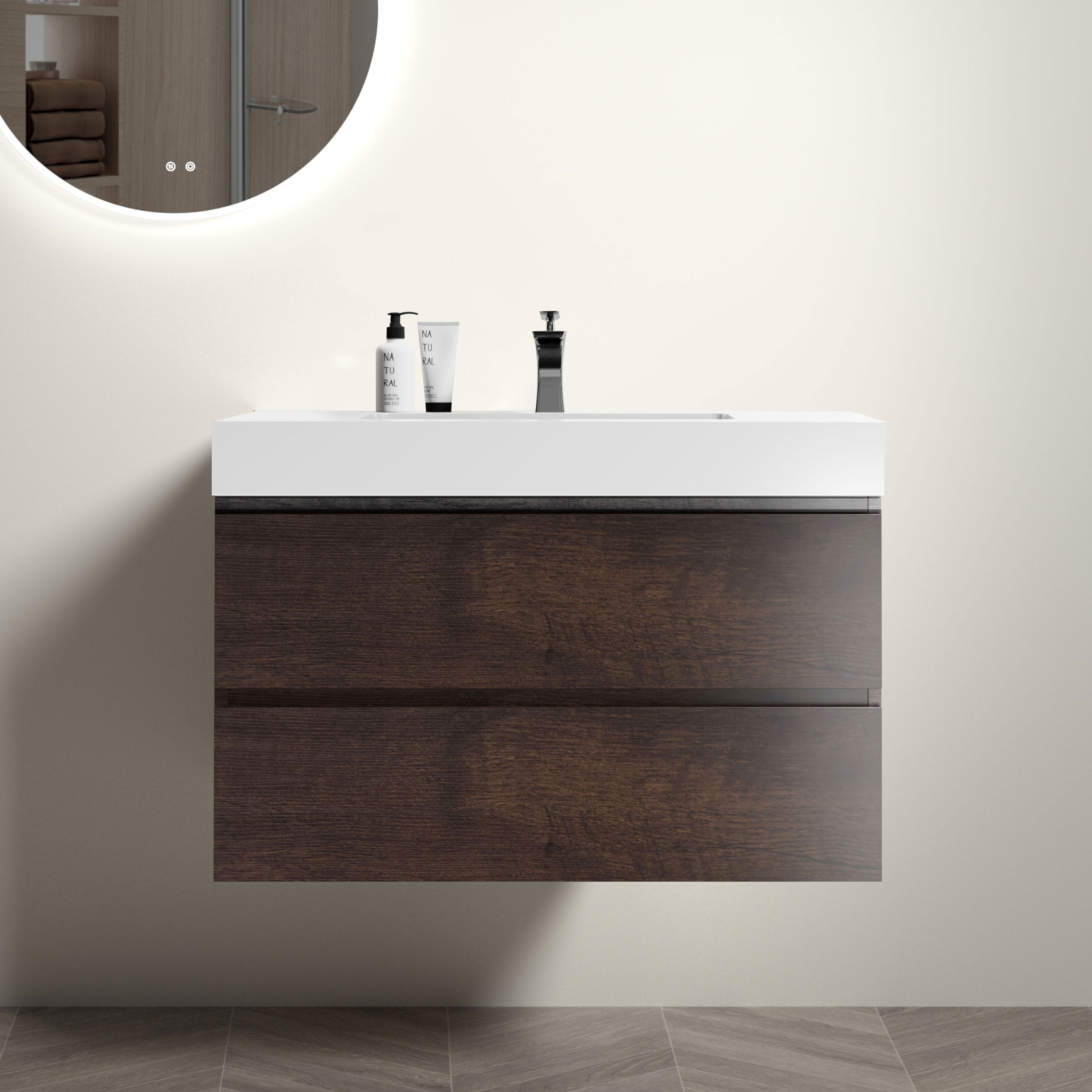 Alice 36" Walnut Vanity: Modern Floating Bathroom Sink