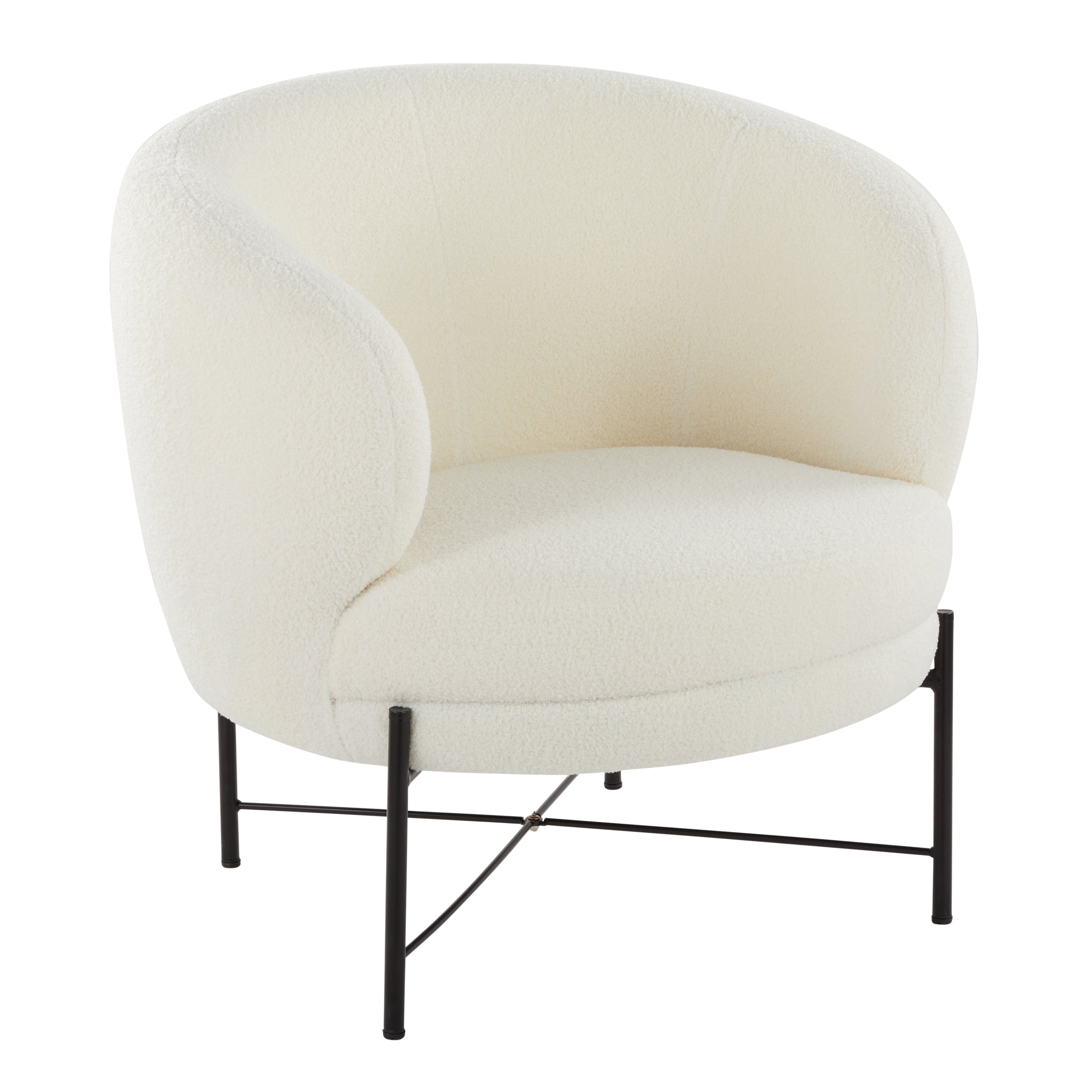 Chloe Accent Chair: Black Metal & White Sherpa
