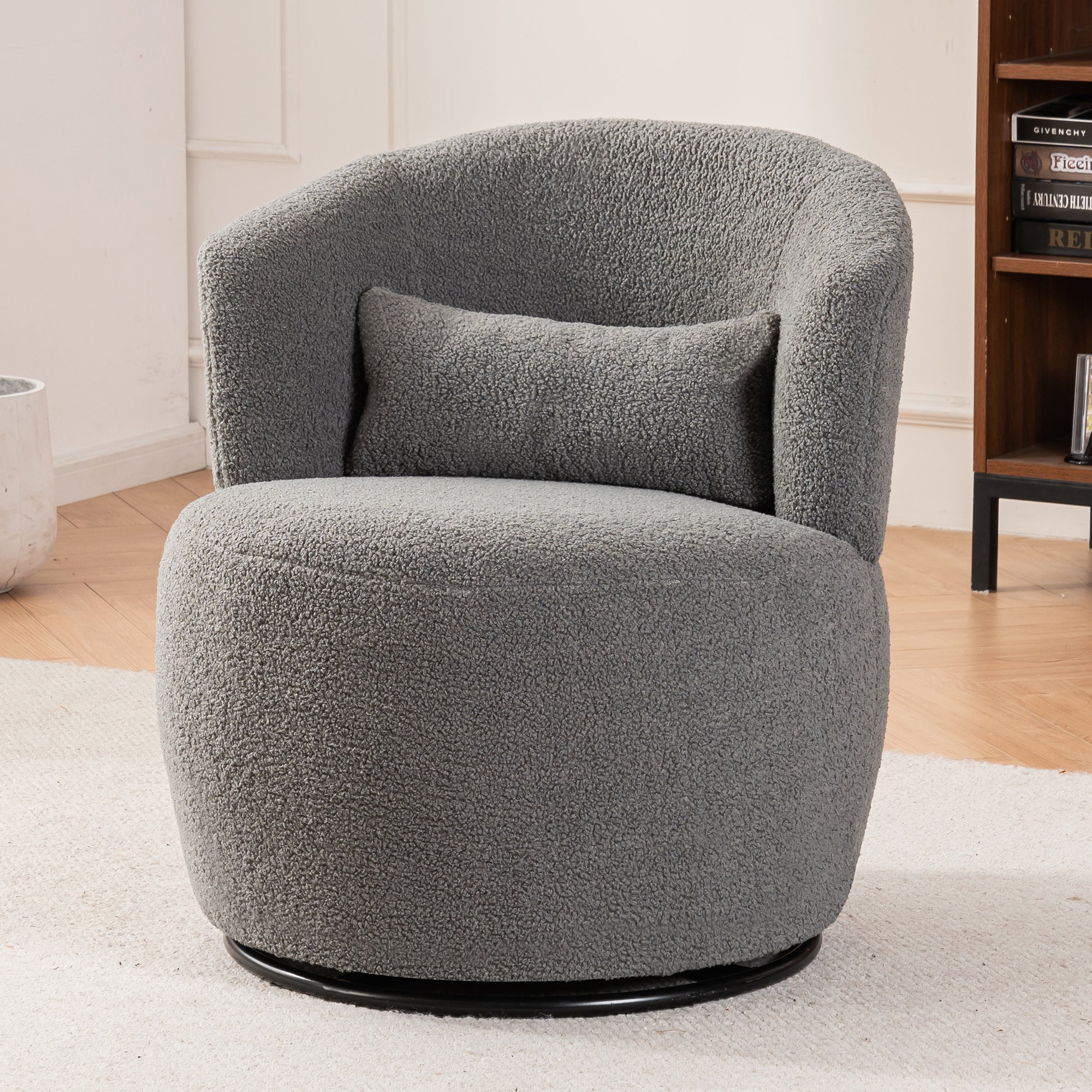 Grey Plush Swivel Accent Chair: Modern Living Room Elegance