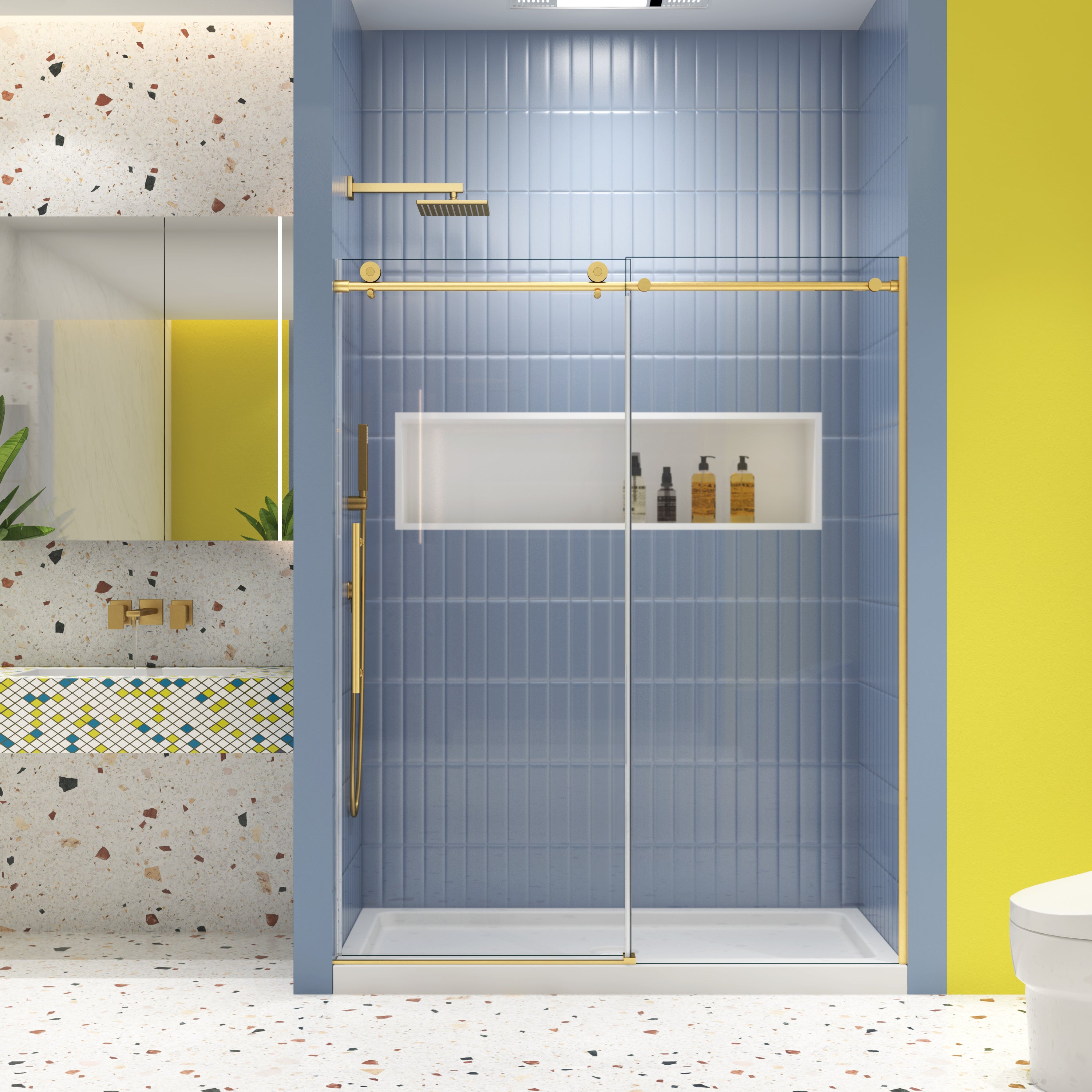 Luxury Glass Shower Door: 56-60"x74", Soft Close