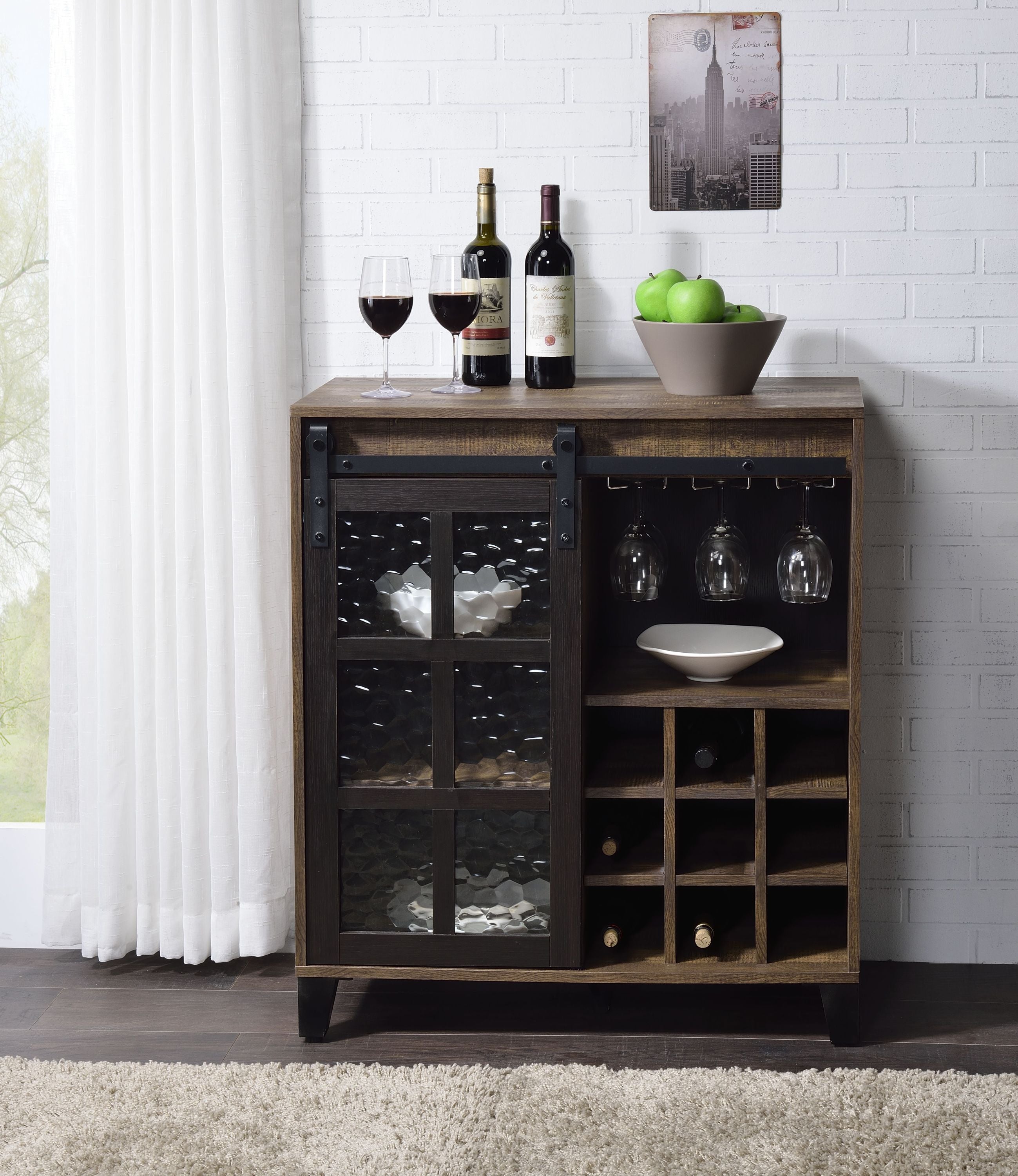 Rustic Oak & Black Wine Cabinet
