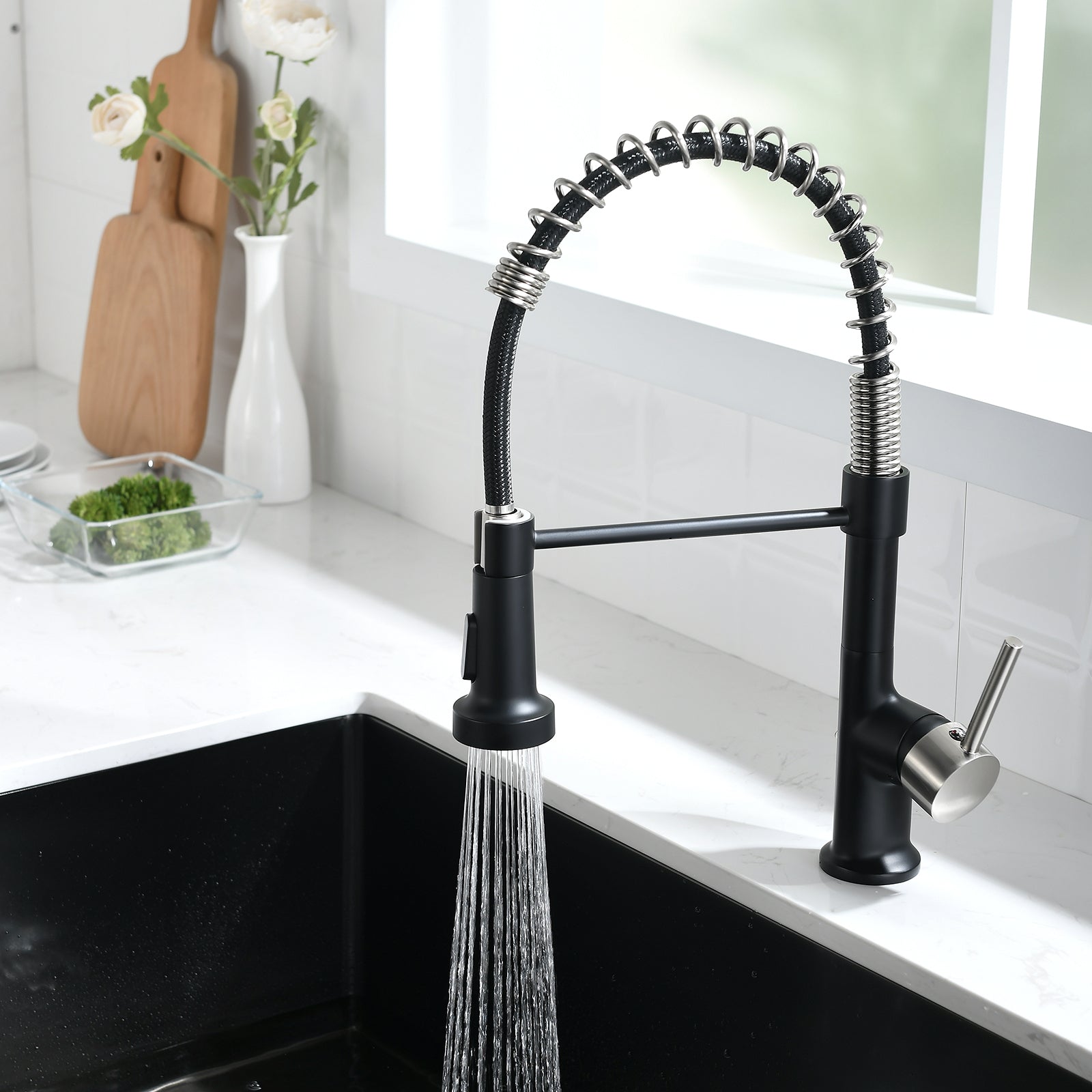 Black & Nickel Kitchen Faucet w/ Pull-Down Sprayer