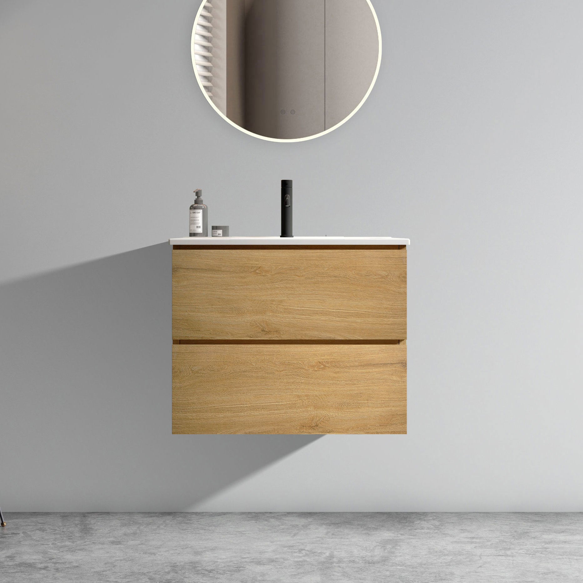 24" Oak Floating Bathroom Vanity with Sink