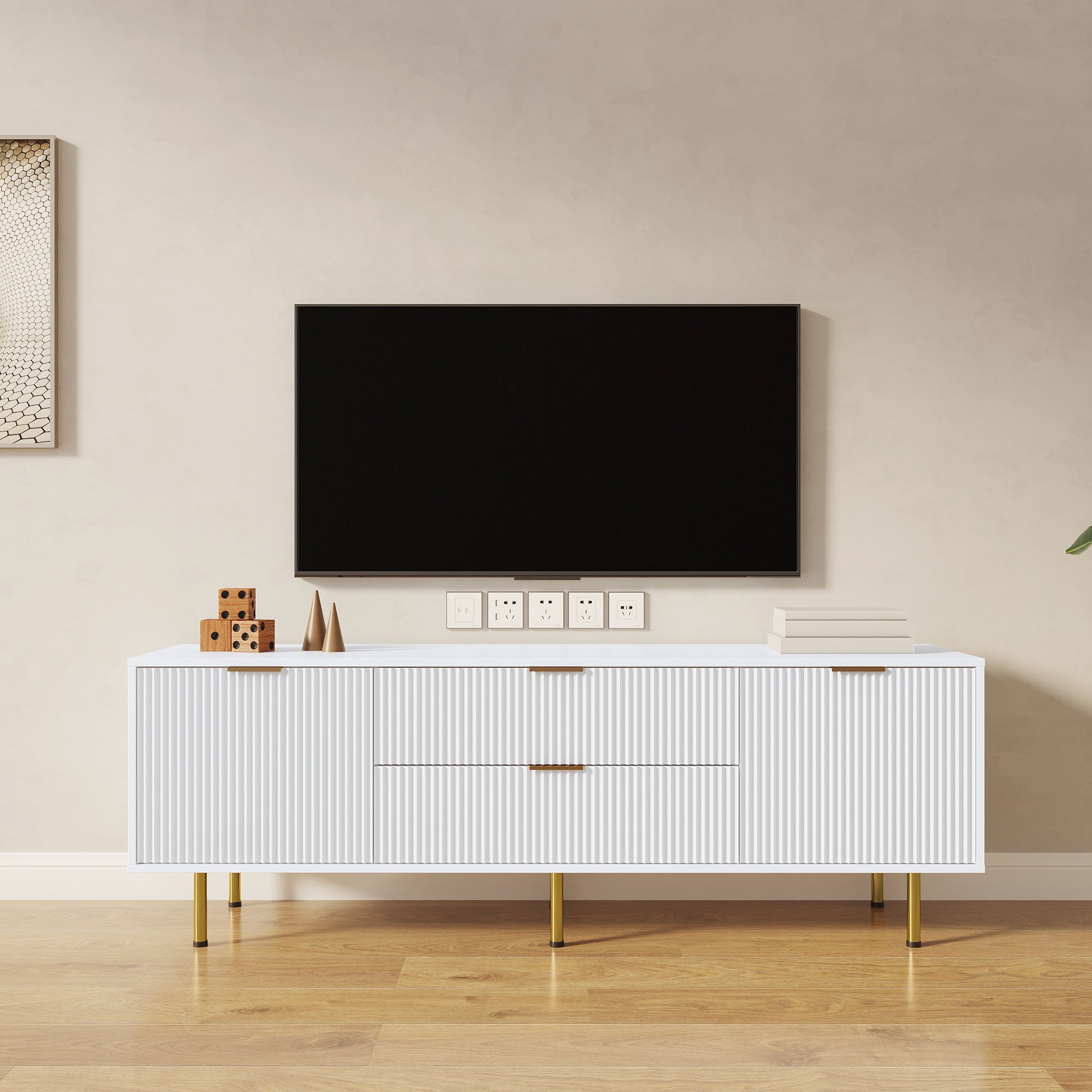 Warm White TV Cabinet | Modern Living Room & Bedroom Stand