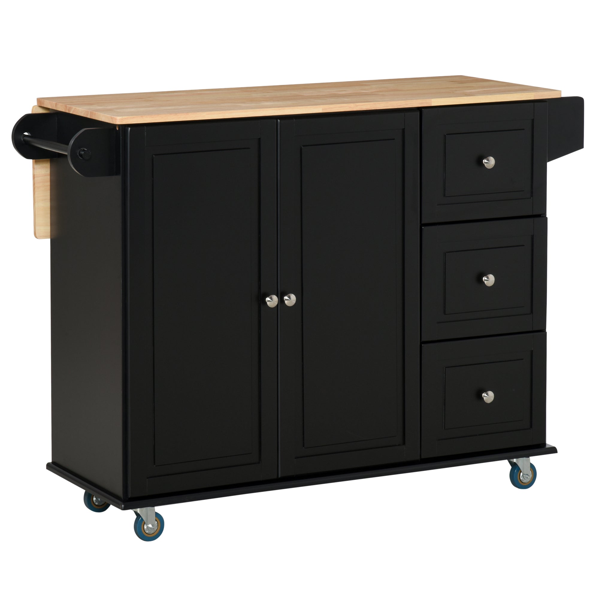 Mobile Kitchen Island Cart w/ Drop Leaf & Storage - Black