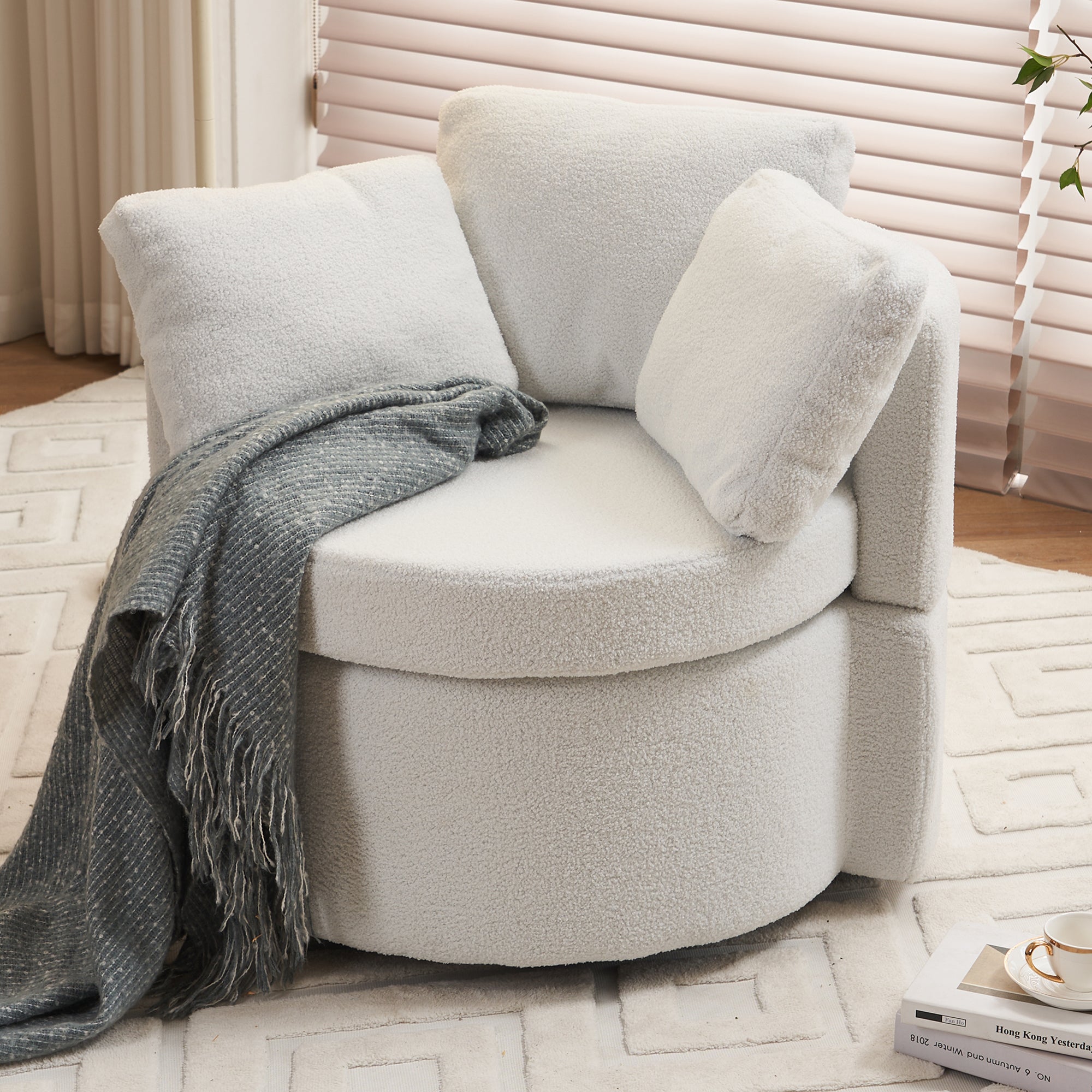 Teddy Swivel Storage Chair w/ Cushion (Ivory)