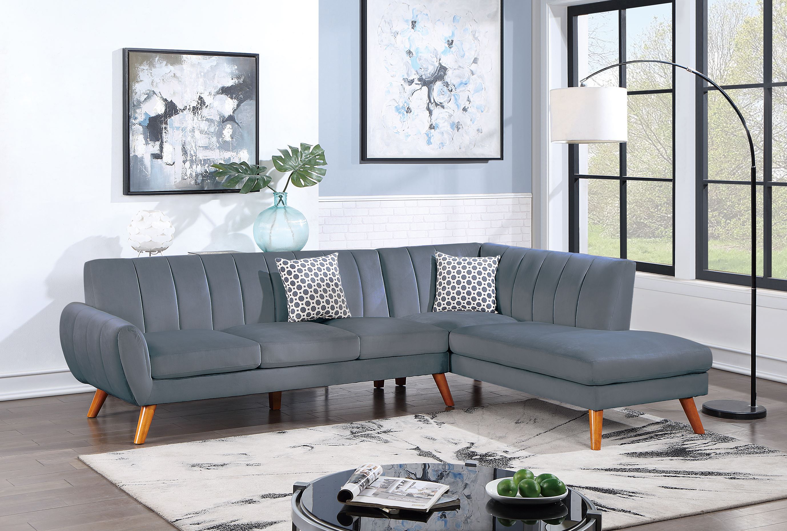 Black Faux Leather Sectional Sofa - 2PC