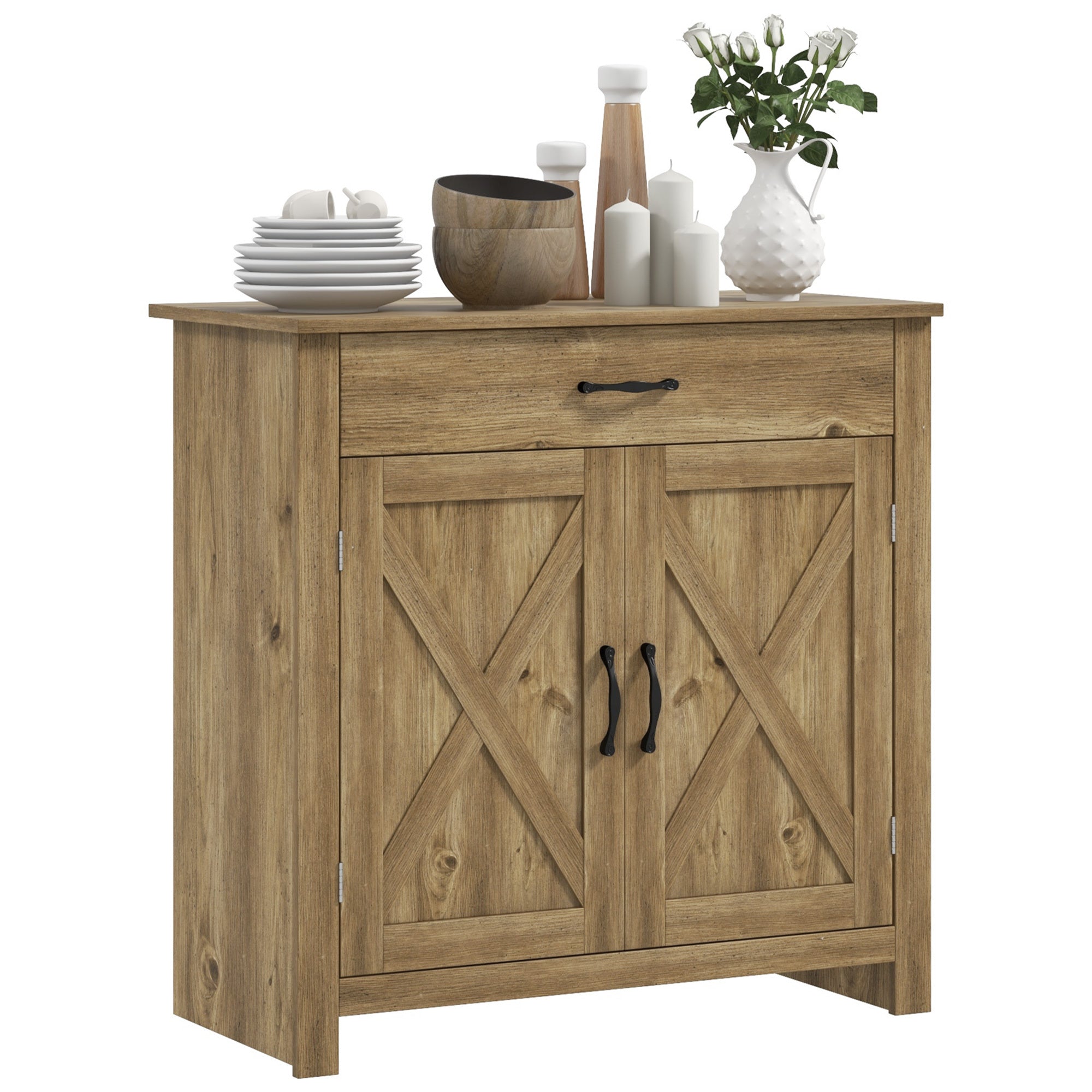 Farmhouse Sideboard Buffet Cabinet, Natural Wood