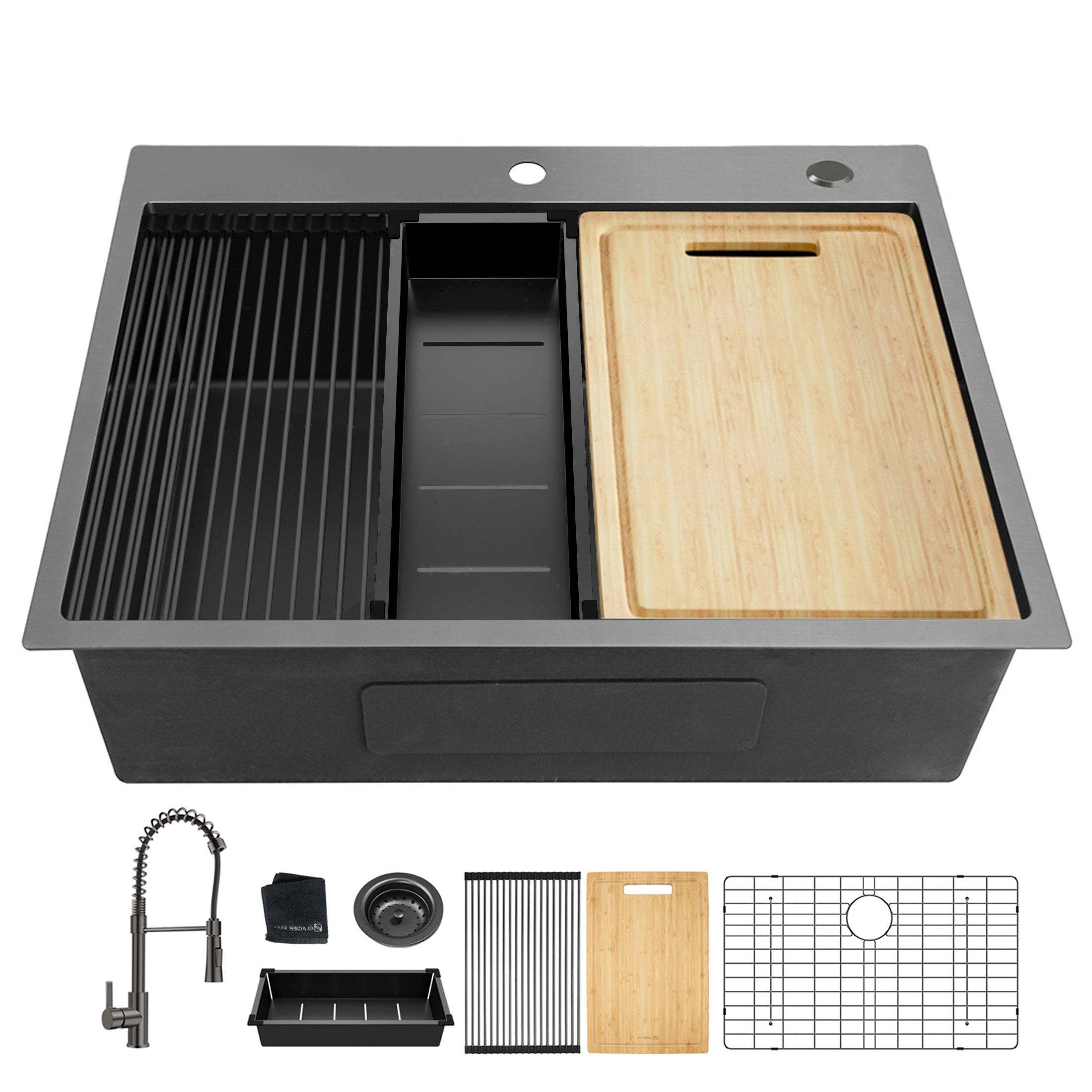 27" Gunmetal Black Workstation Kitchen Sink
