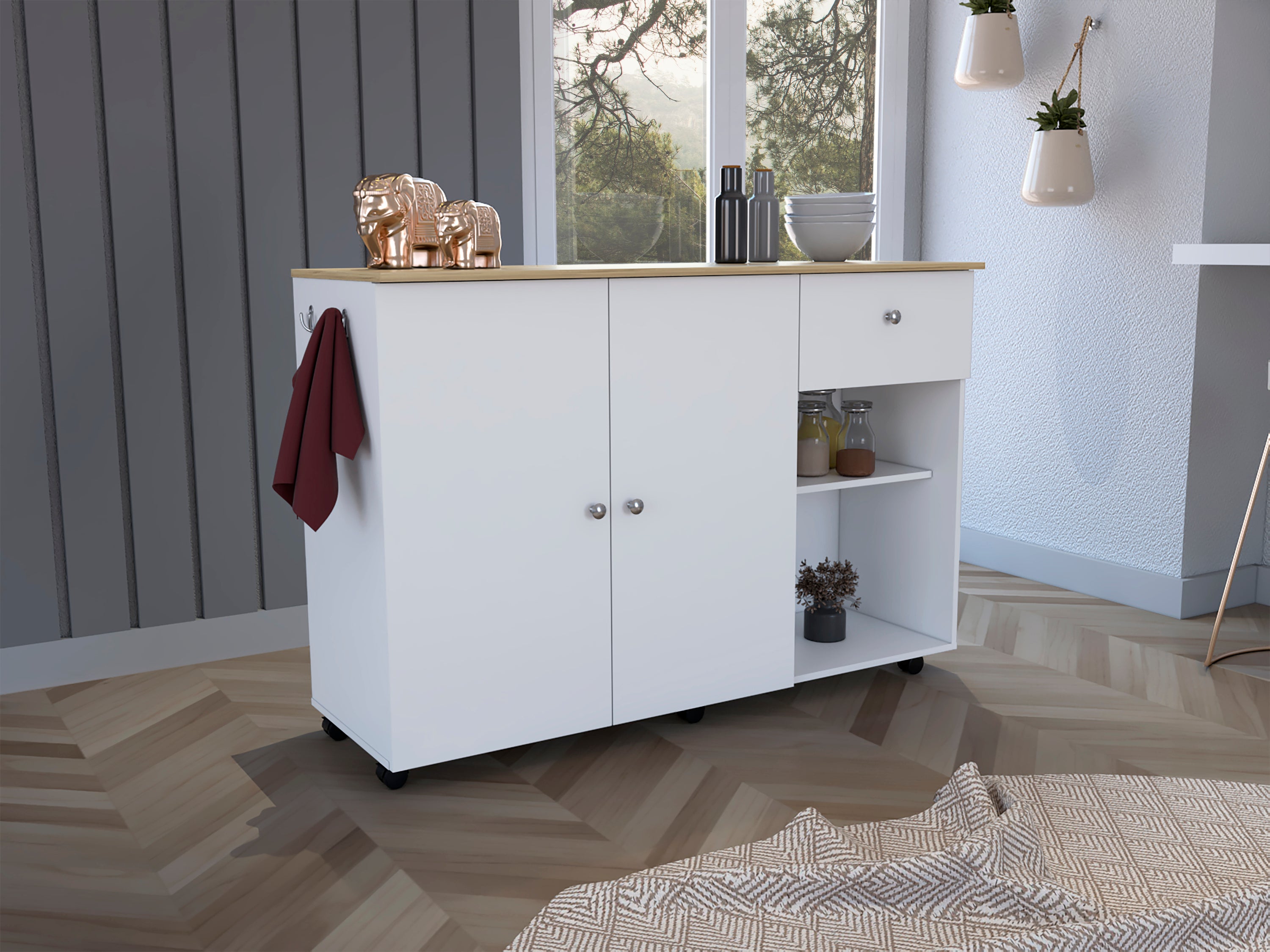 White Kitchen Island Cart: 6 Cart, Drawer, Cabinets, Shelves