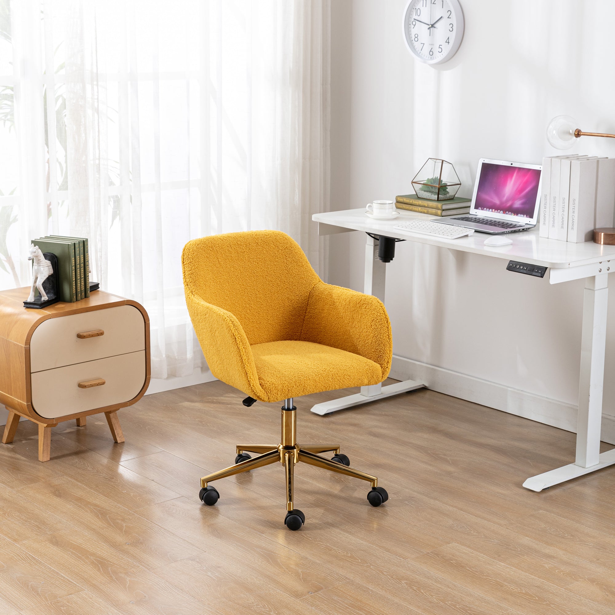 Modern Teddy Office Chair, Adjustable Height, 360° Swivel, Yellow