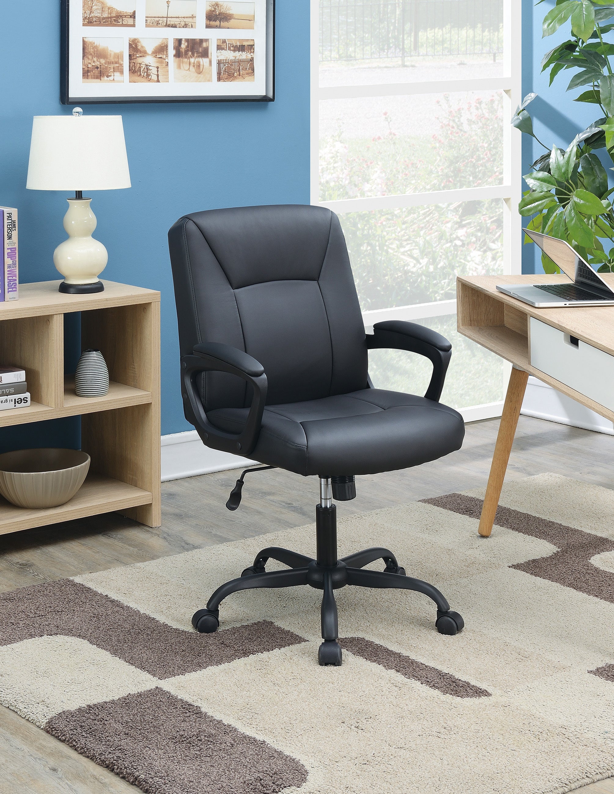 Ergonomic Office Chair, Adjustable Height, Padded Arms, Black