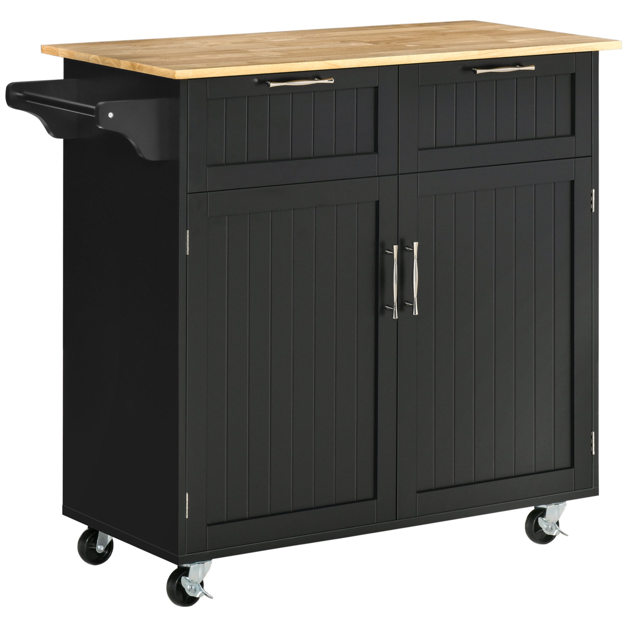 41" Rolling Kitchen Island Cart w/ Drawers & Rubberwood Top - Black