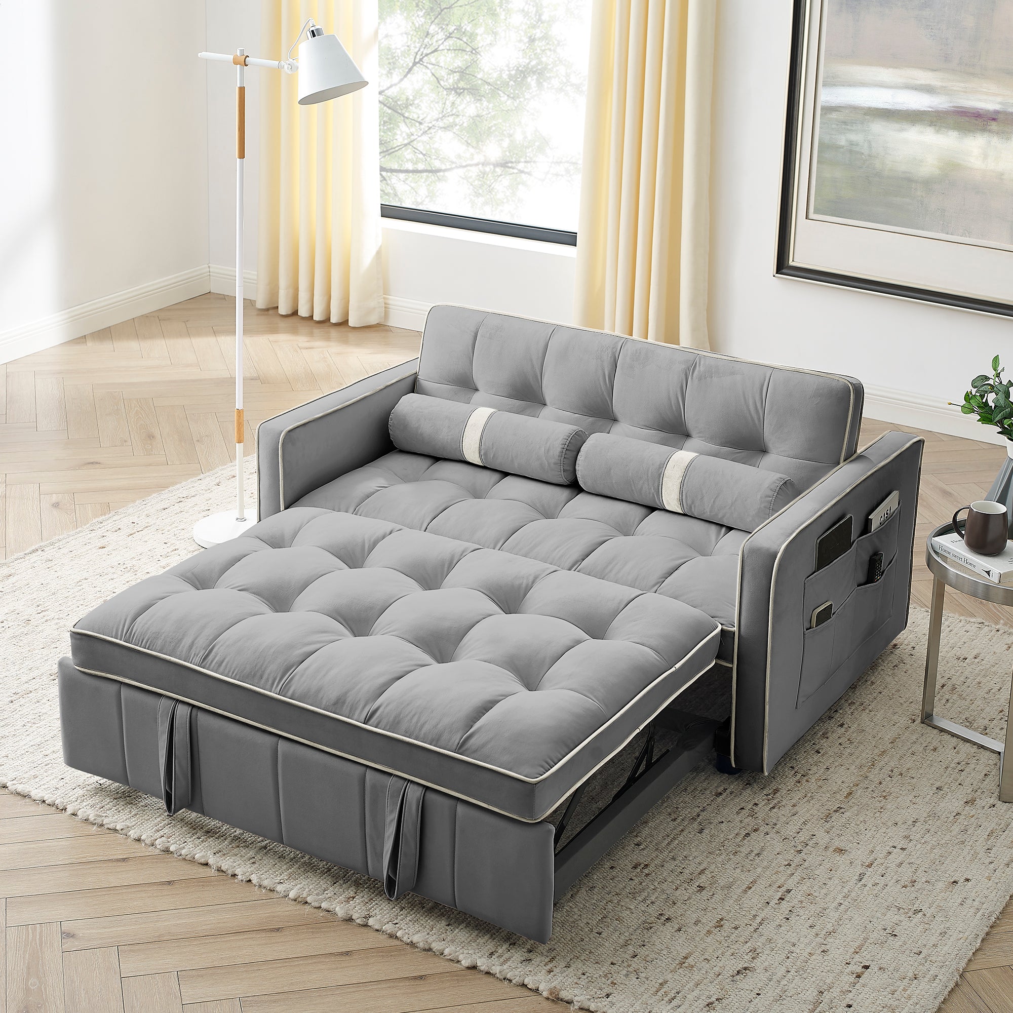 Modern Pull-Out Sofa Bed: 55.5" Loveseat