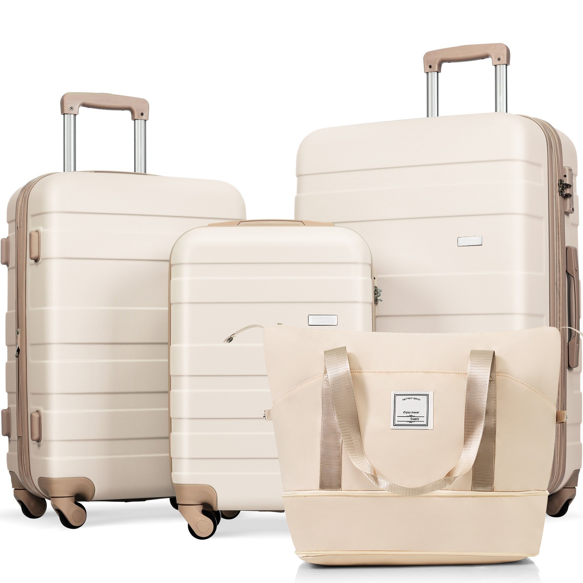 Expandable Luggage Set: 4-Piece Ivory & Gold