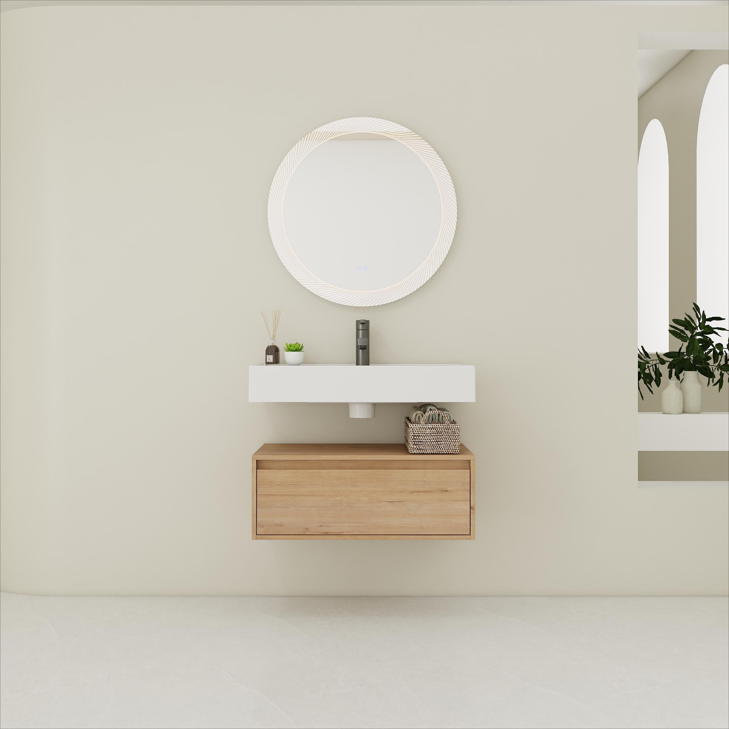 30" Wall-Mount Bathroom Vanity with Resin Sink