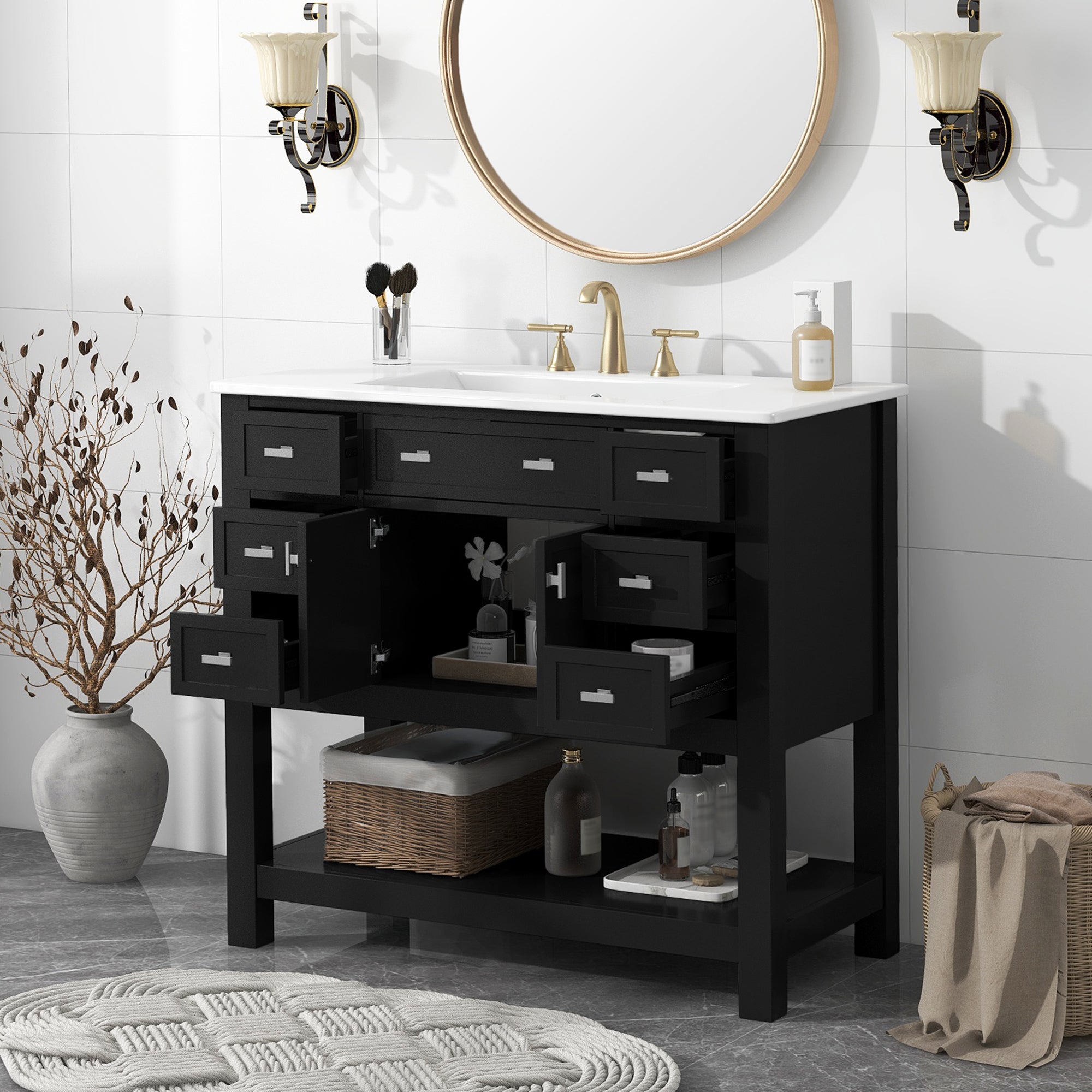 36" Modern Bathroom Vanity with Sink & 6 Drawers