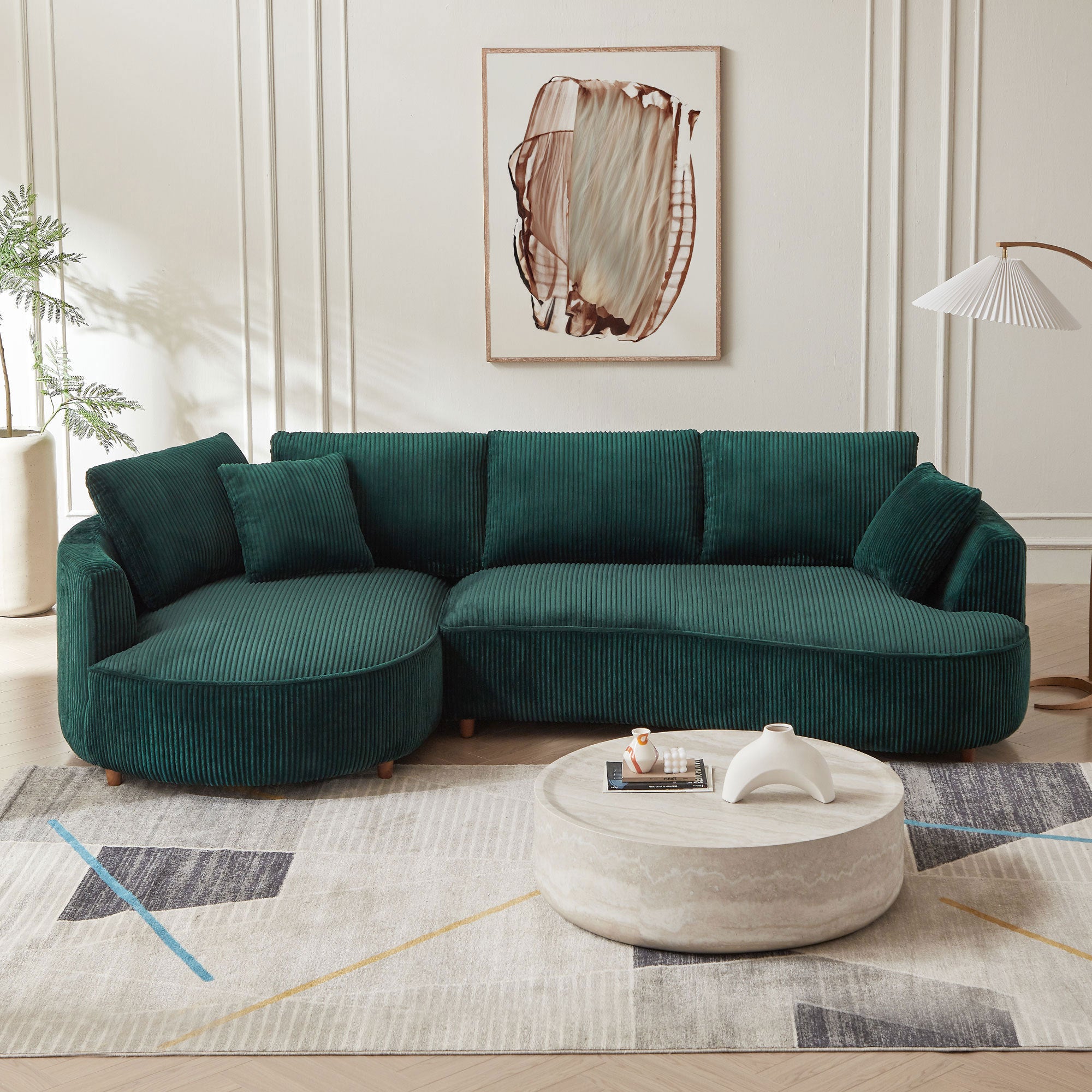Oversized Green Corduroy Sectional Sofa w/ Chaise (122")