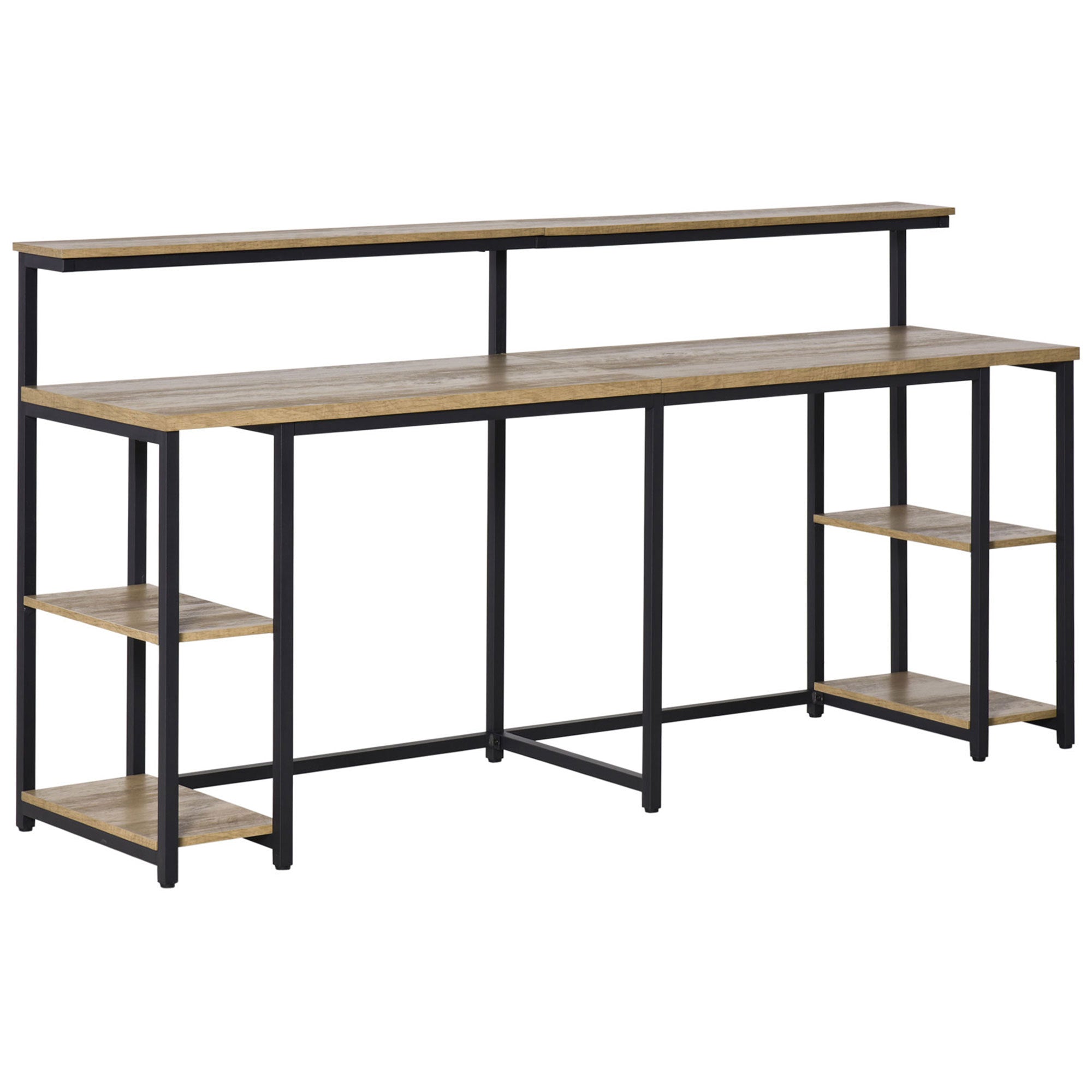 78.75" Double Computer Desk w/ Monitor Shelf - Brown