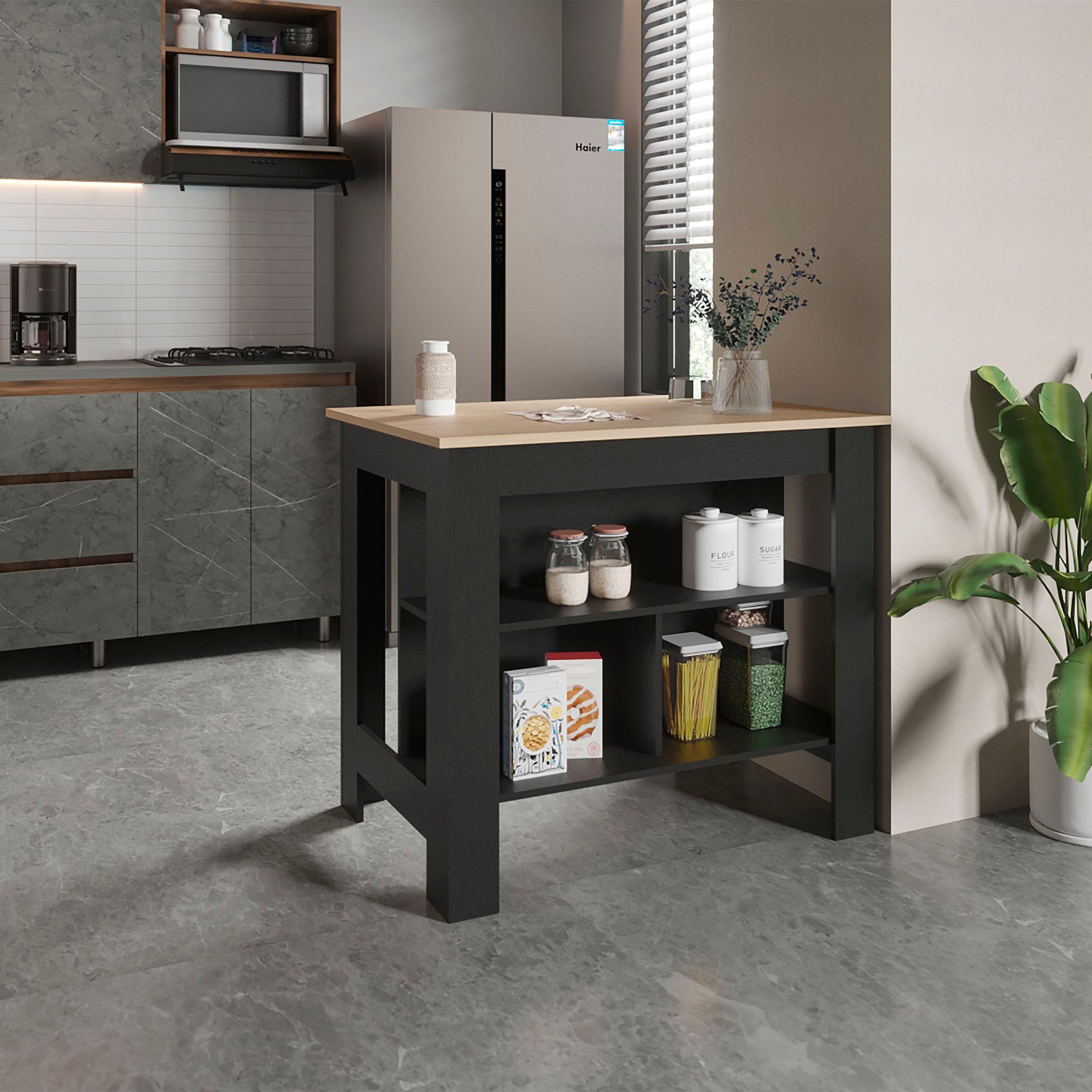 Cortes Kitchen Island: 40" Wide, 2-Tier Shelf