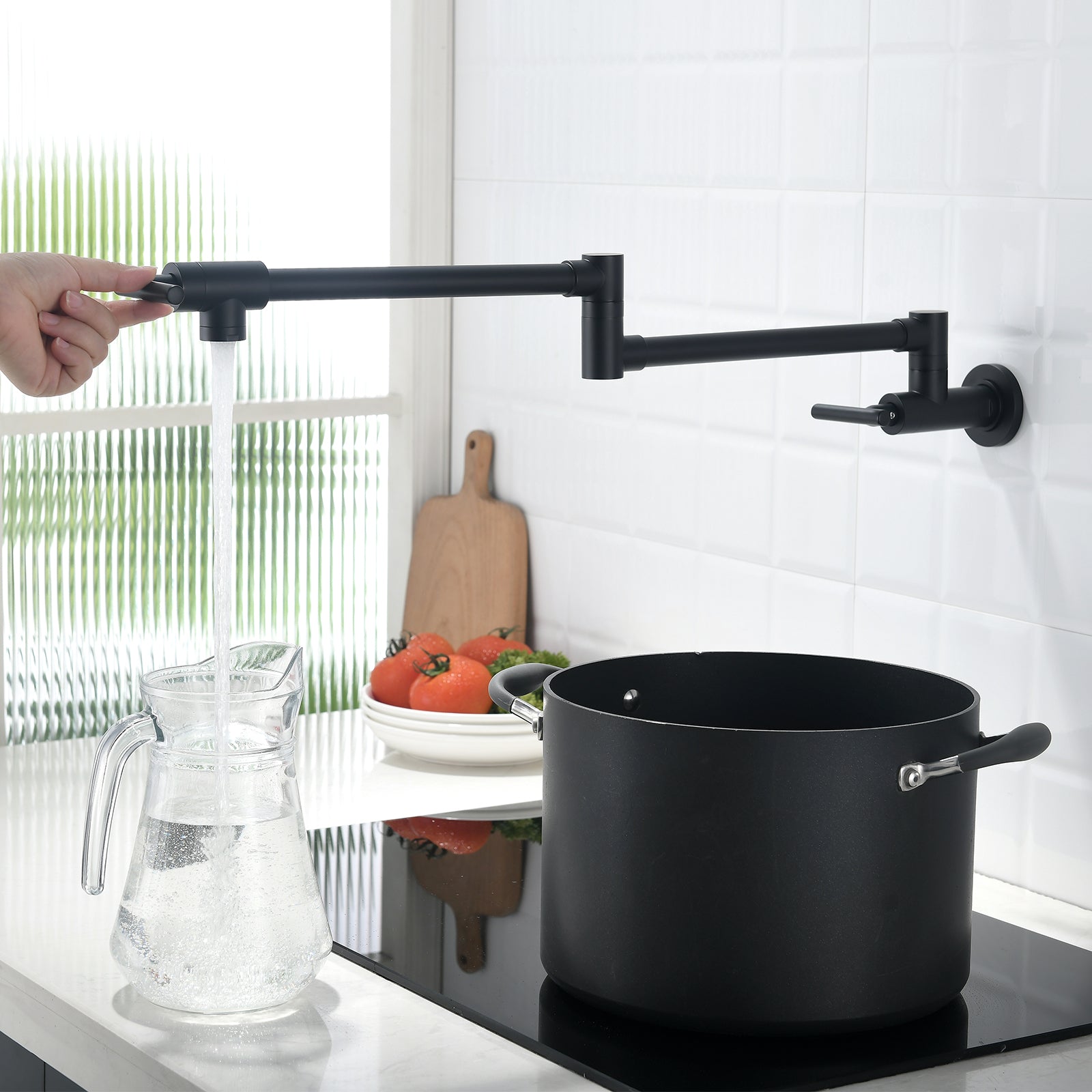 Black Brass Pot Filler Faucet with Swing Arms