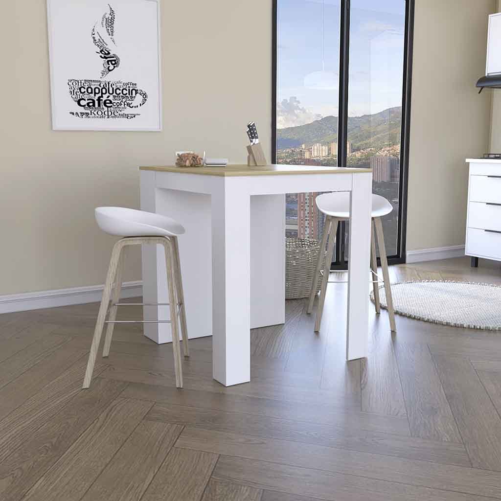 Tanna Kitchen Counter Table w/ Shelves - White/Oak