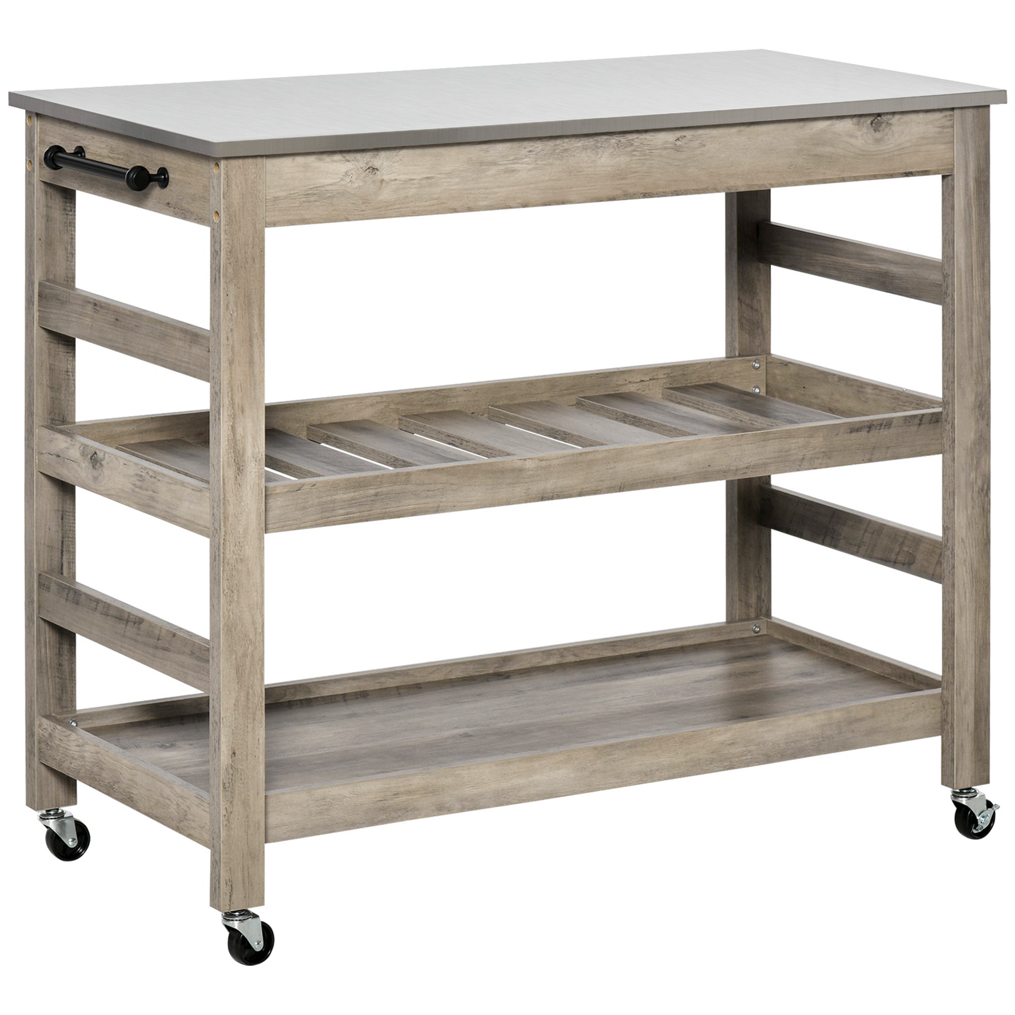 Rolling Kitchen Cart w/ Stainless Steel Top, Grey