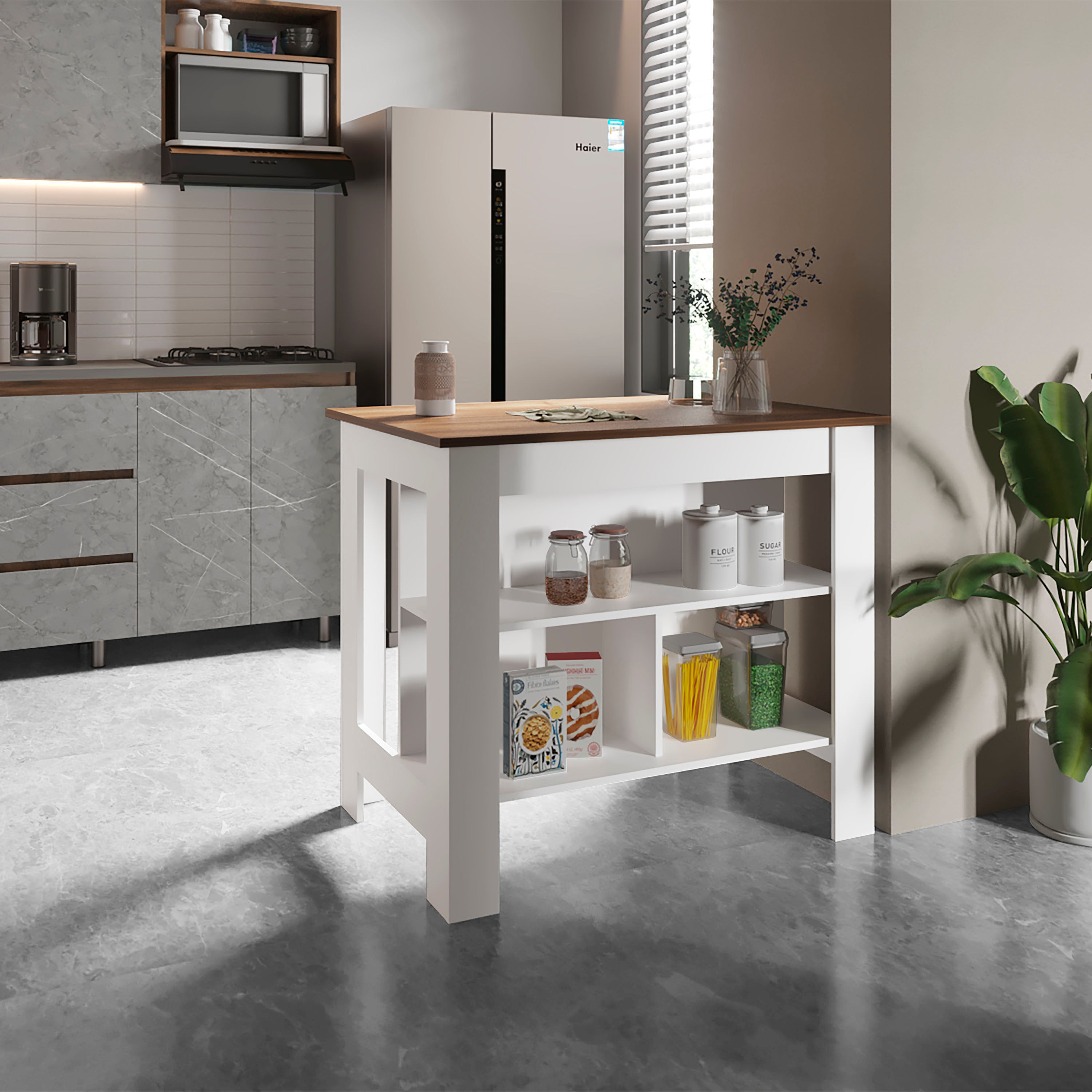 Cortes Kitchen Island | 2-Tier Shelves & 40" Worktop
