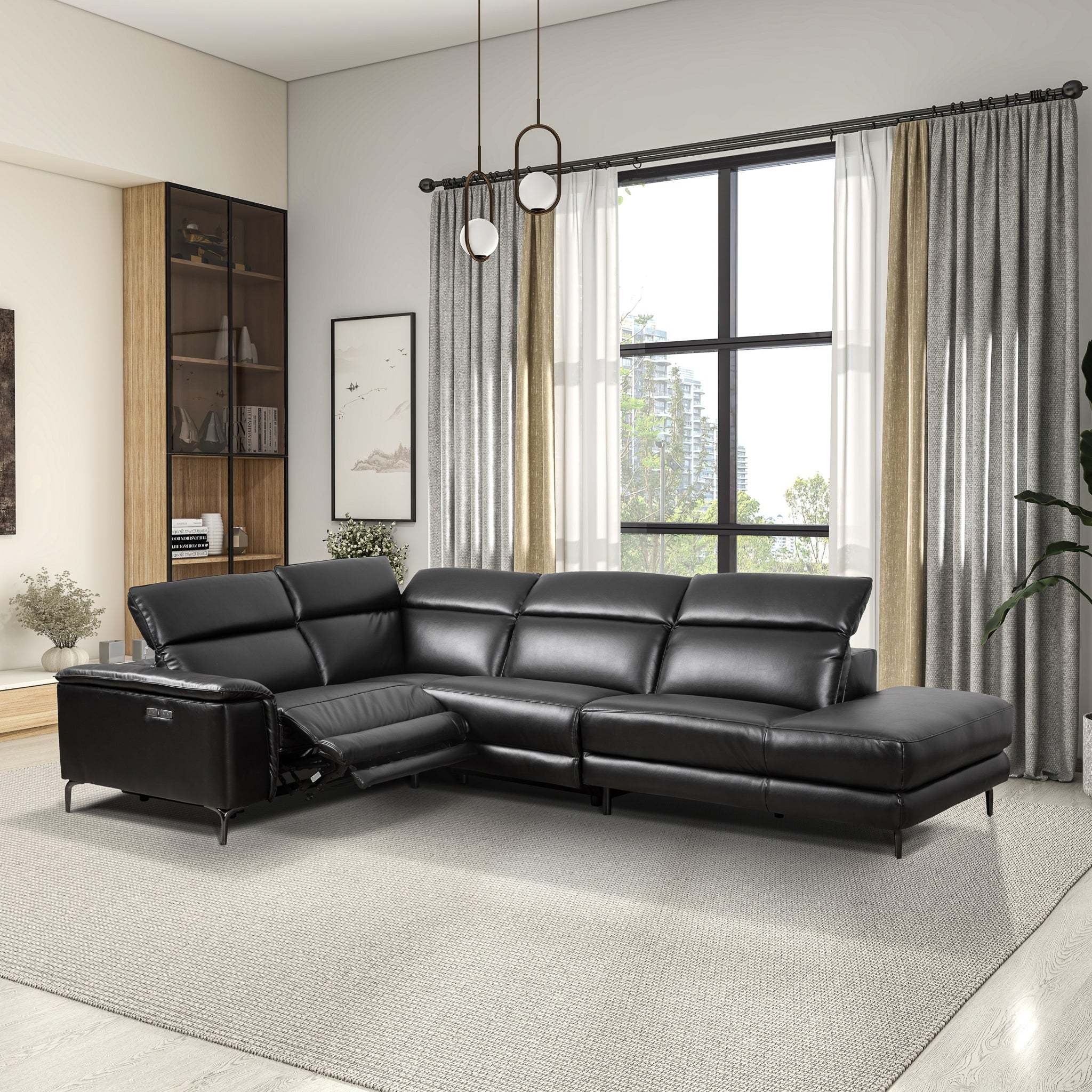 Black PU Zander Reclining Sectional Sofa