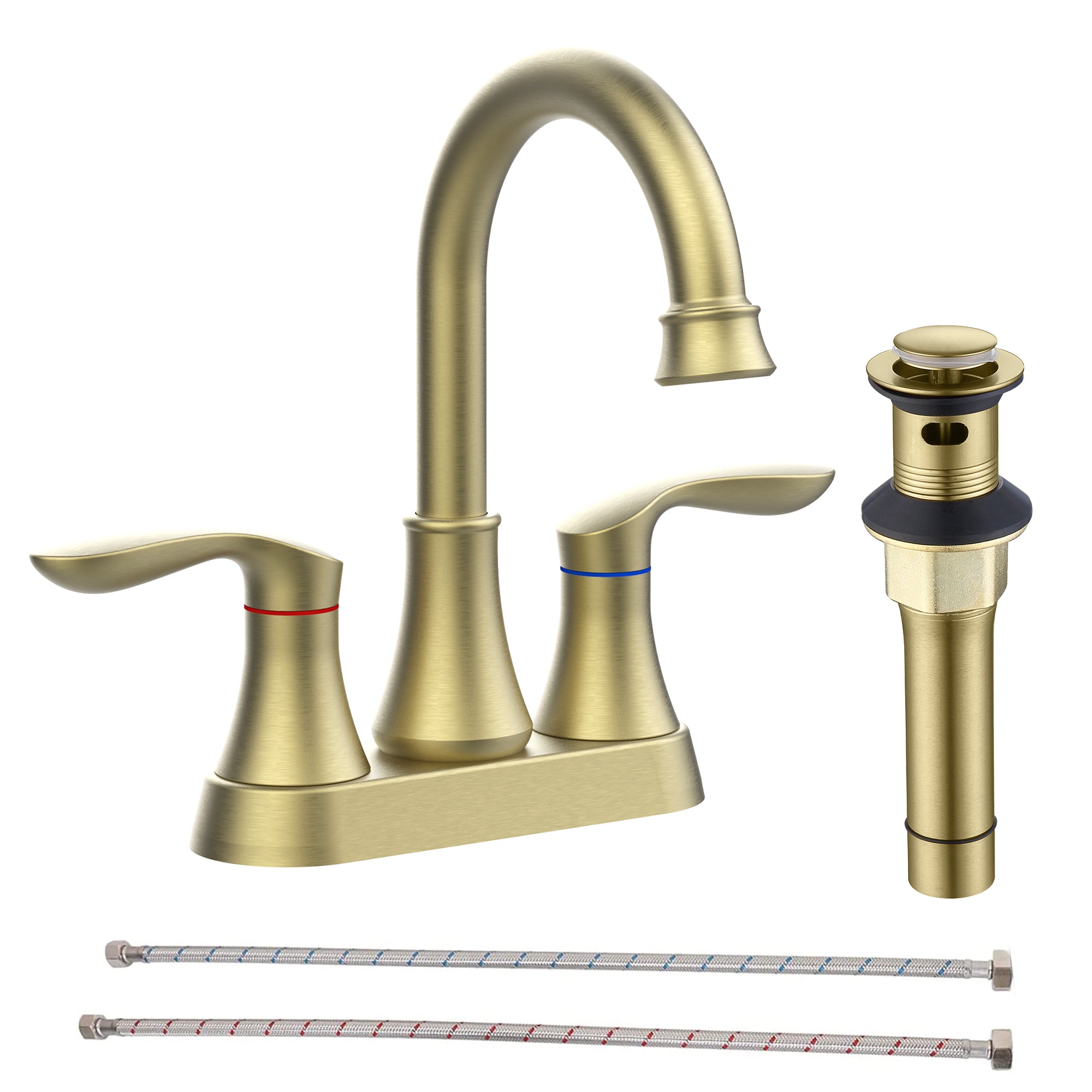 Brushed Gold Bathroom Faucet: 2-Handle High Arc