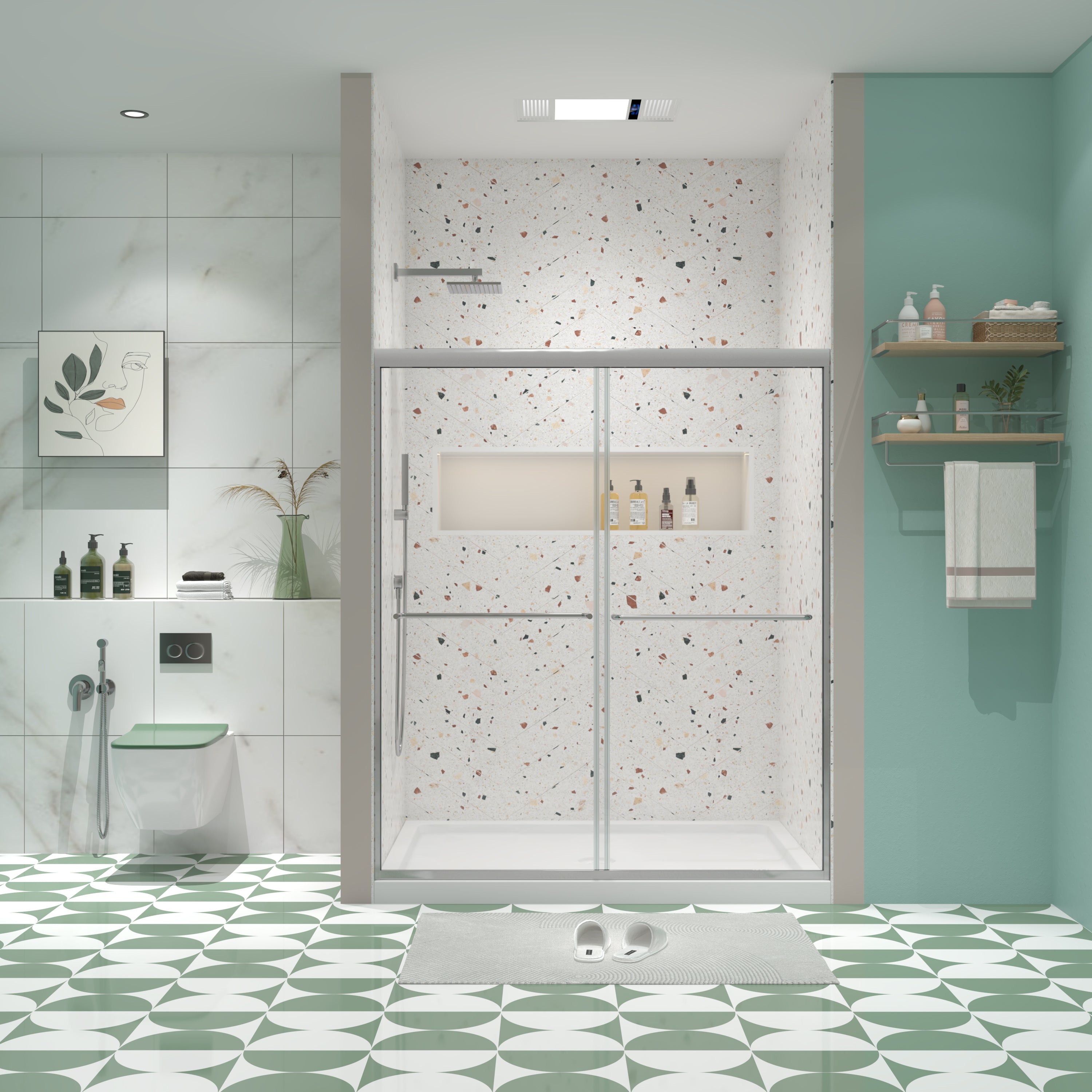 Bypass Shower Door: 44-48"x70", 1/4" Tempered Glass