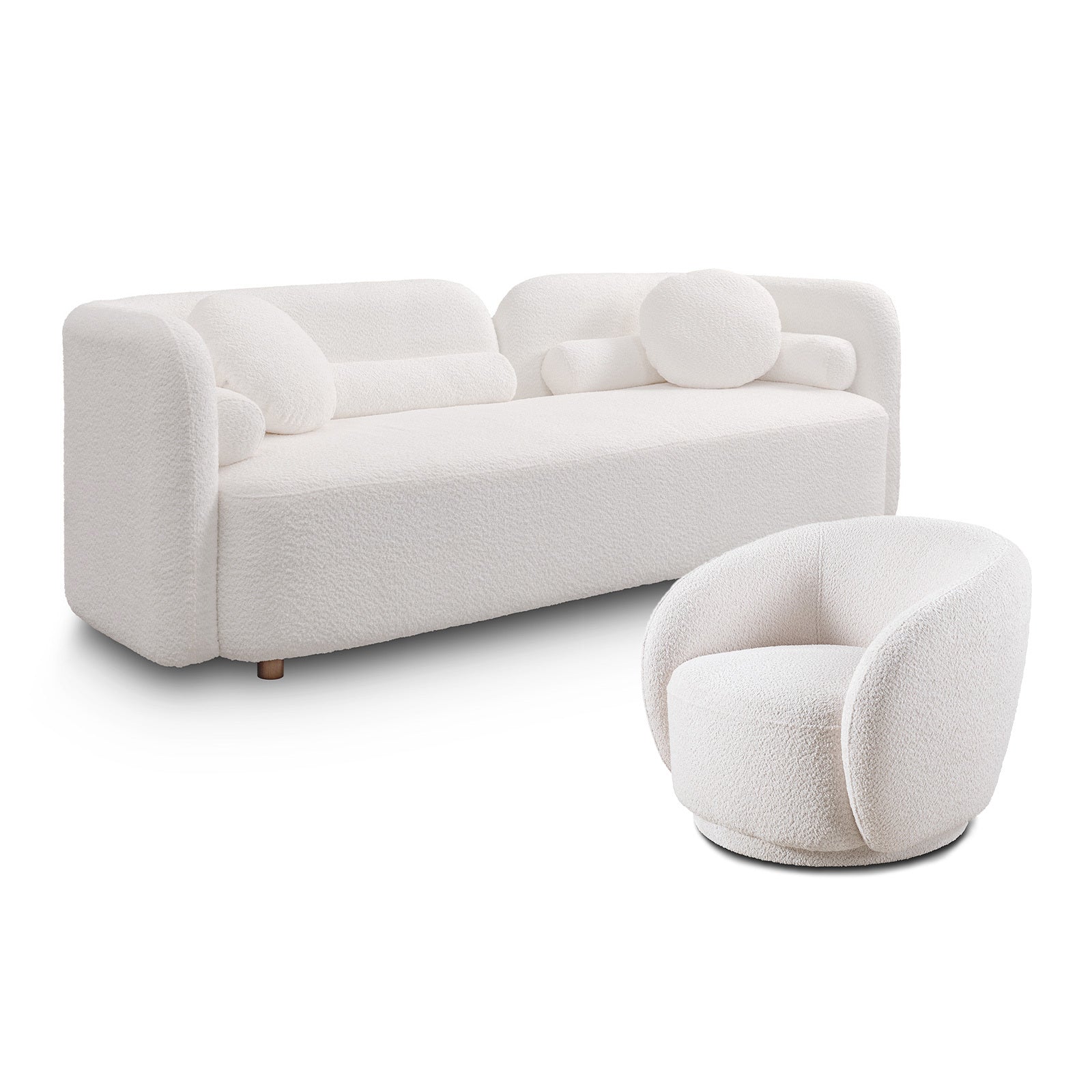 Beige Boucle Sofa Set: 3+1 Seater Modern Couch