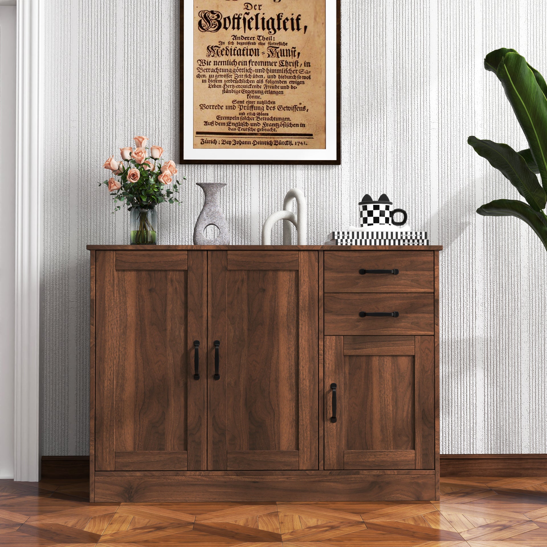 Modern Wood Buffet: 2 Doors, 2 Drawers, 43.3"