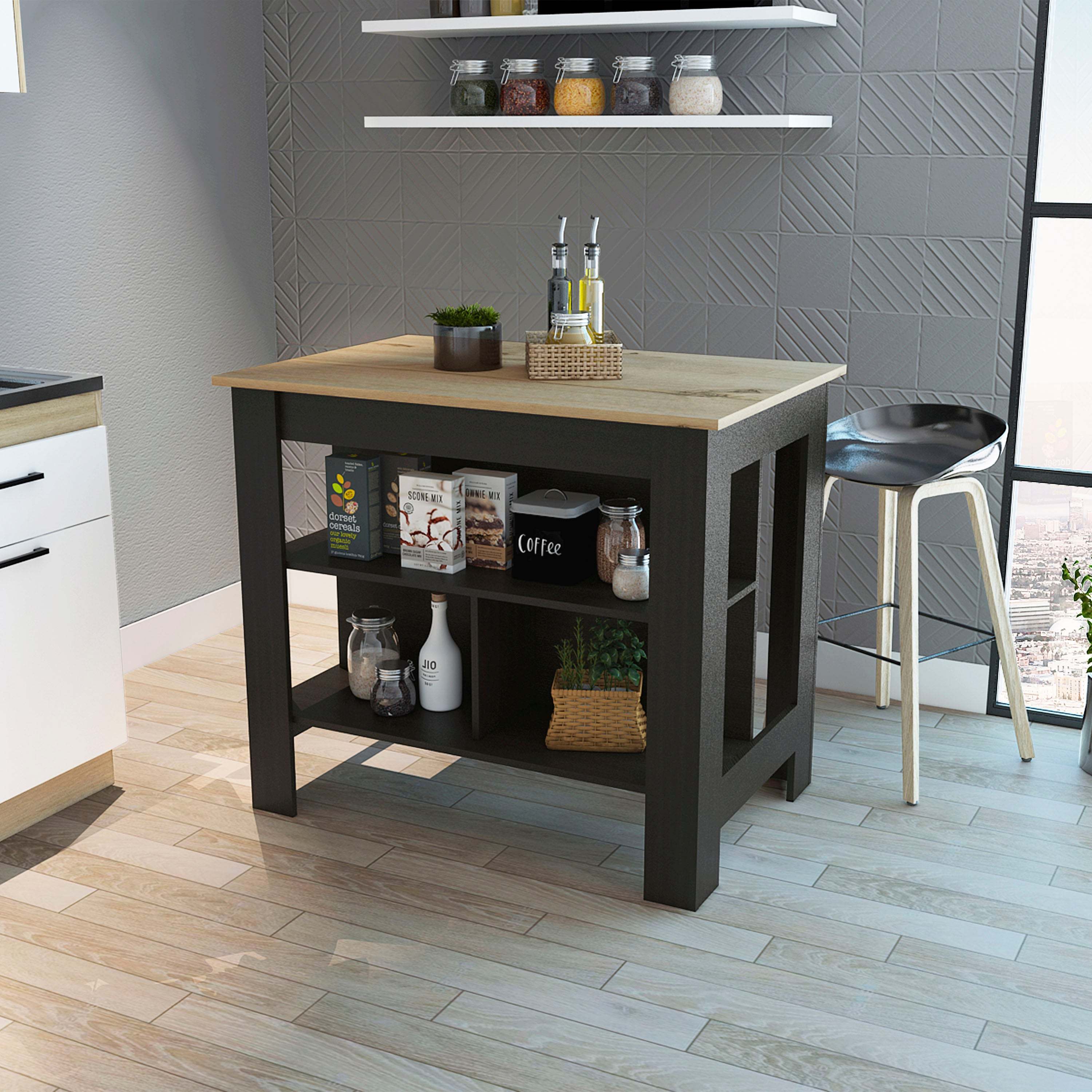 Brooklyn Kitchen Island w/ 3 Concealed Shelves