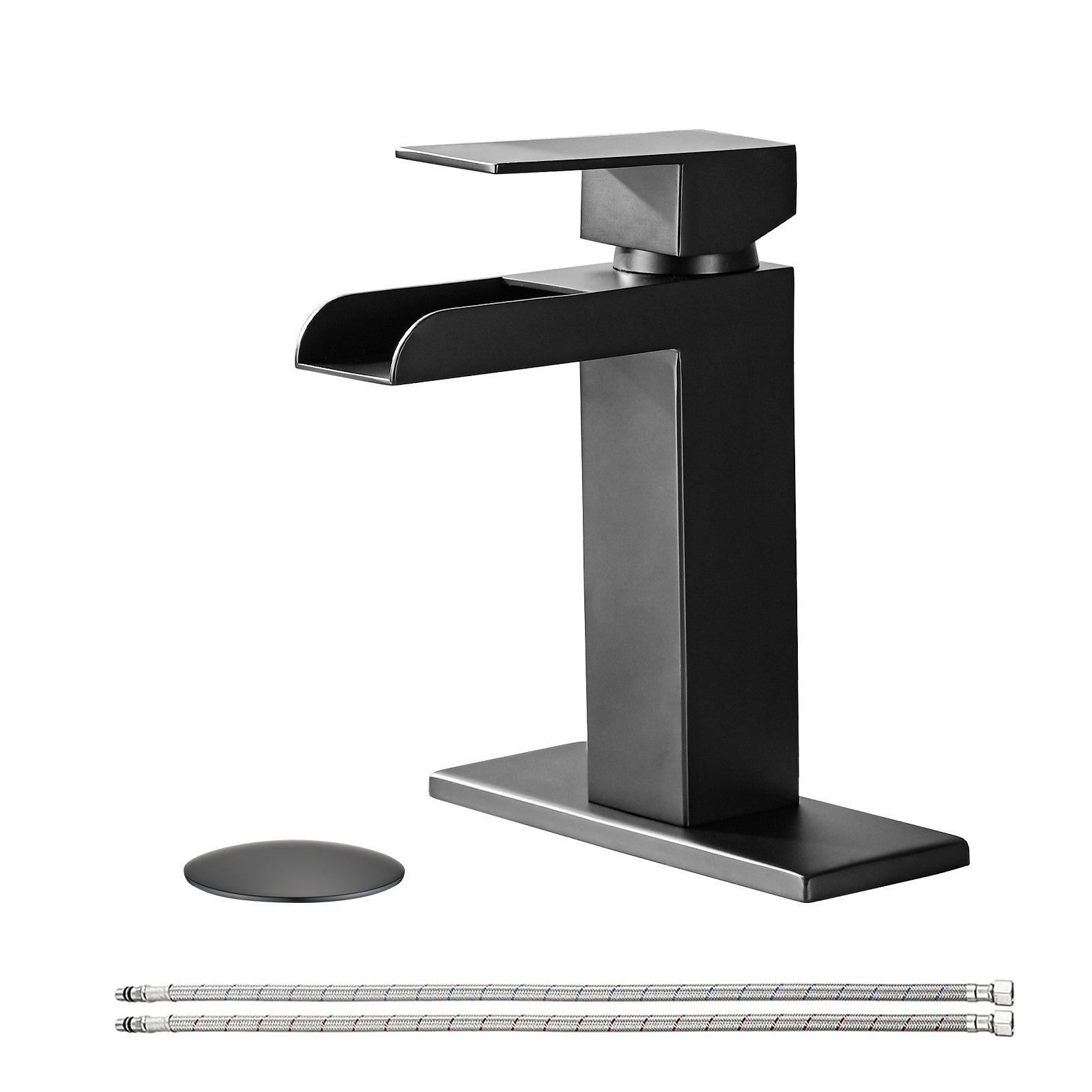Black Waterfall Bathroom Faucet: Matte Black Single Handle
