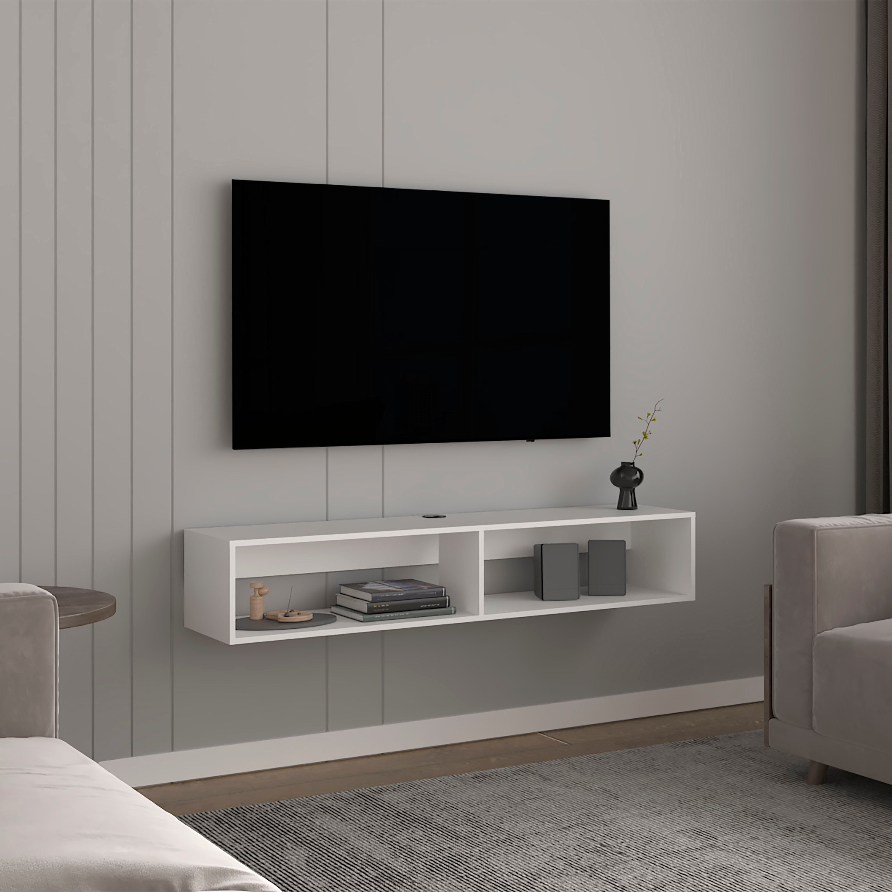 White TV Stand 10.4'H w/ 2 Shelves | Modern TV Console