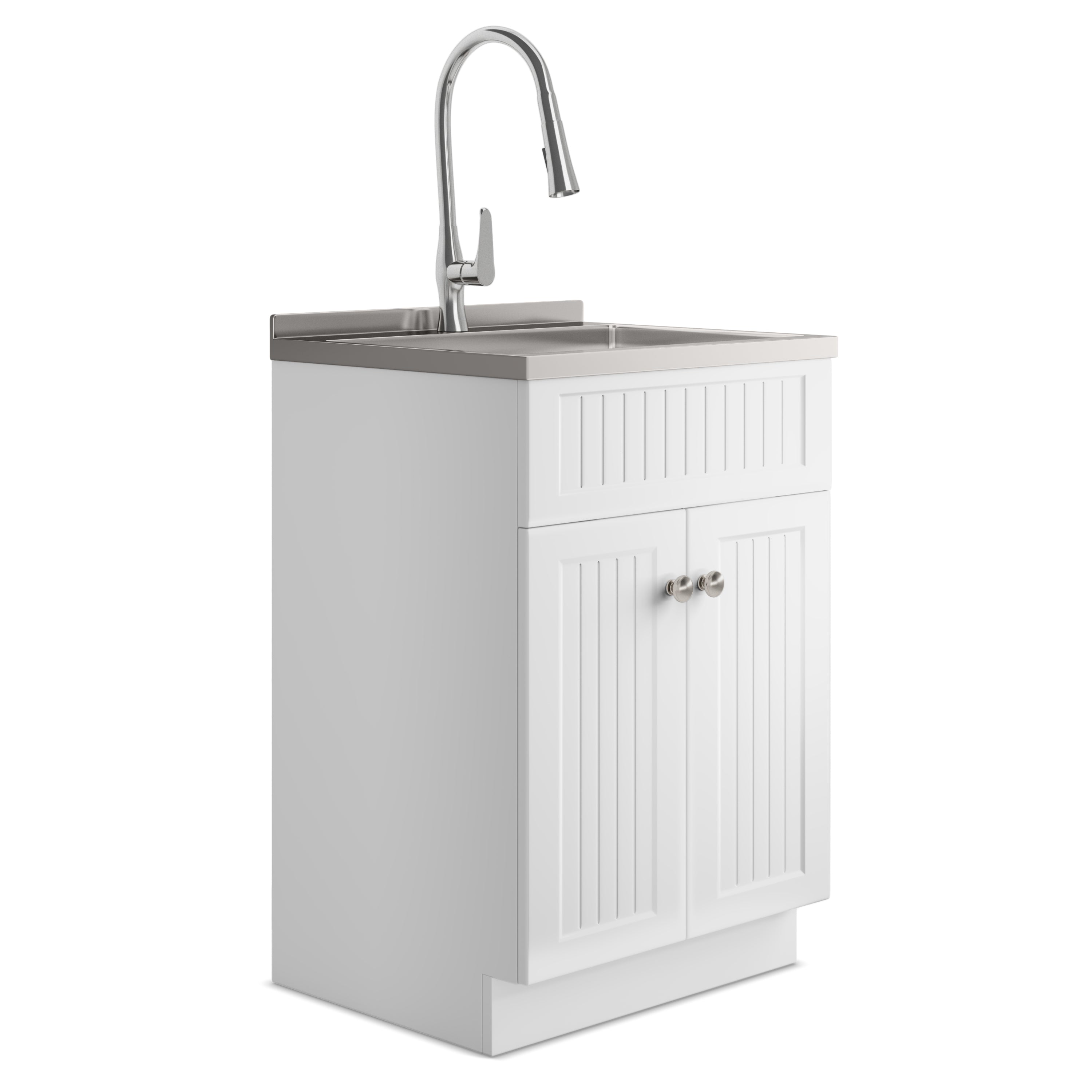Beckham White Laundry Cabinet - Sink & Faucet