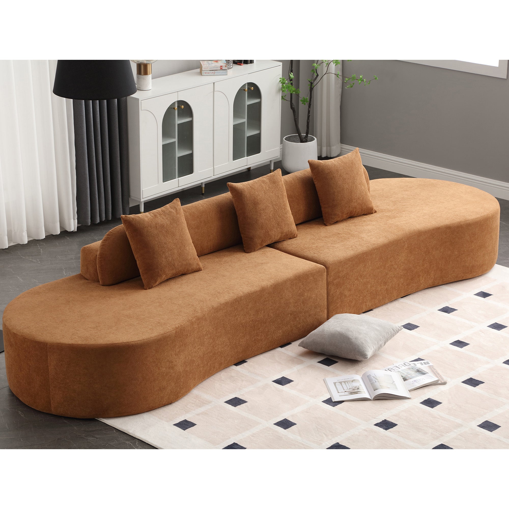 Modern Curved Sofa: Terrycloth, No Assembly