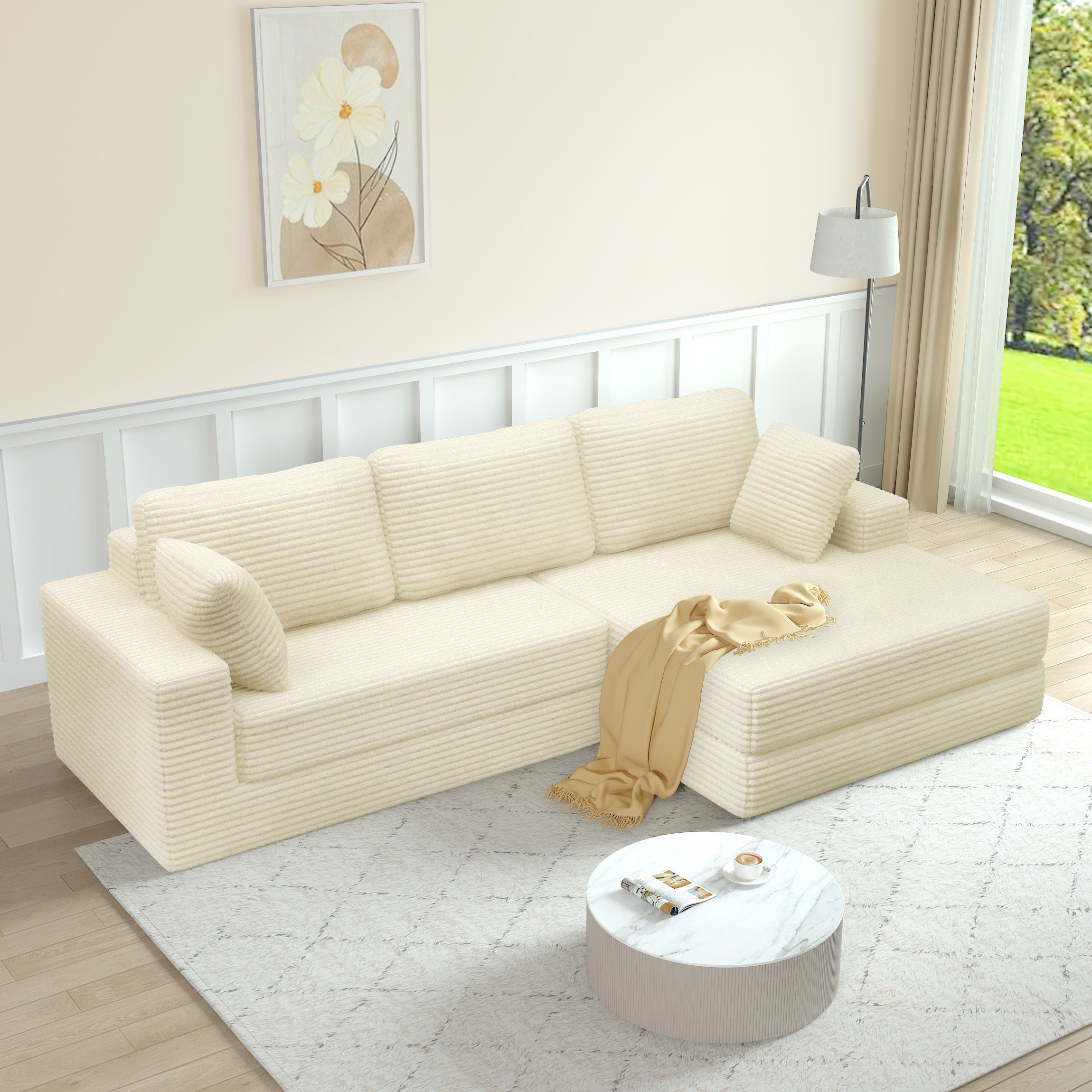 Beige Corduroy Sofa Bed: Space-Saving & Modern