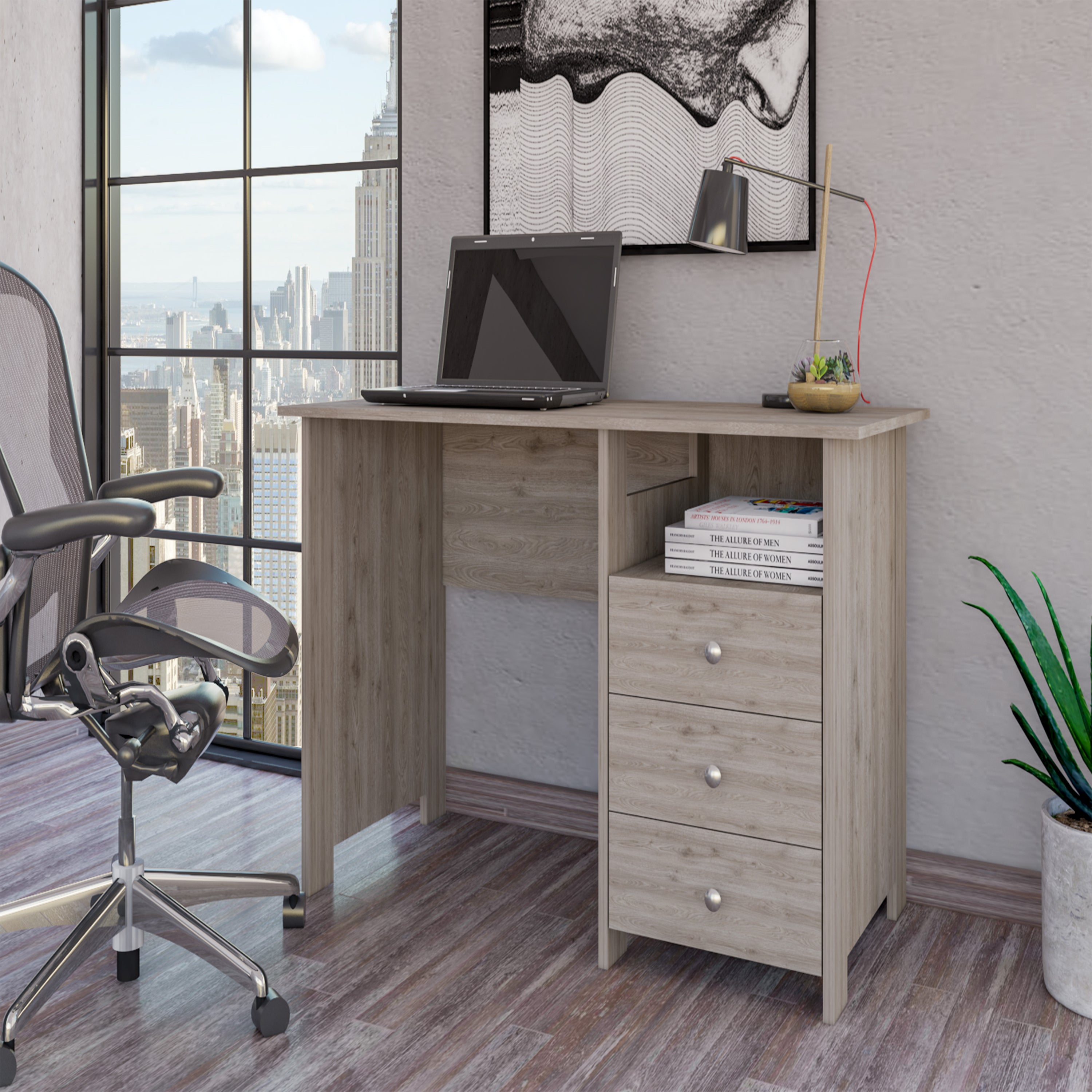 Light Gray Computer Desk with Storage & Drawers