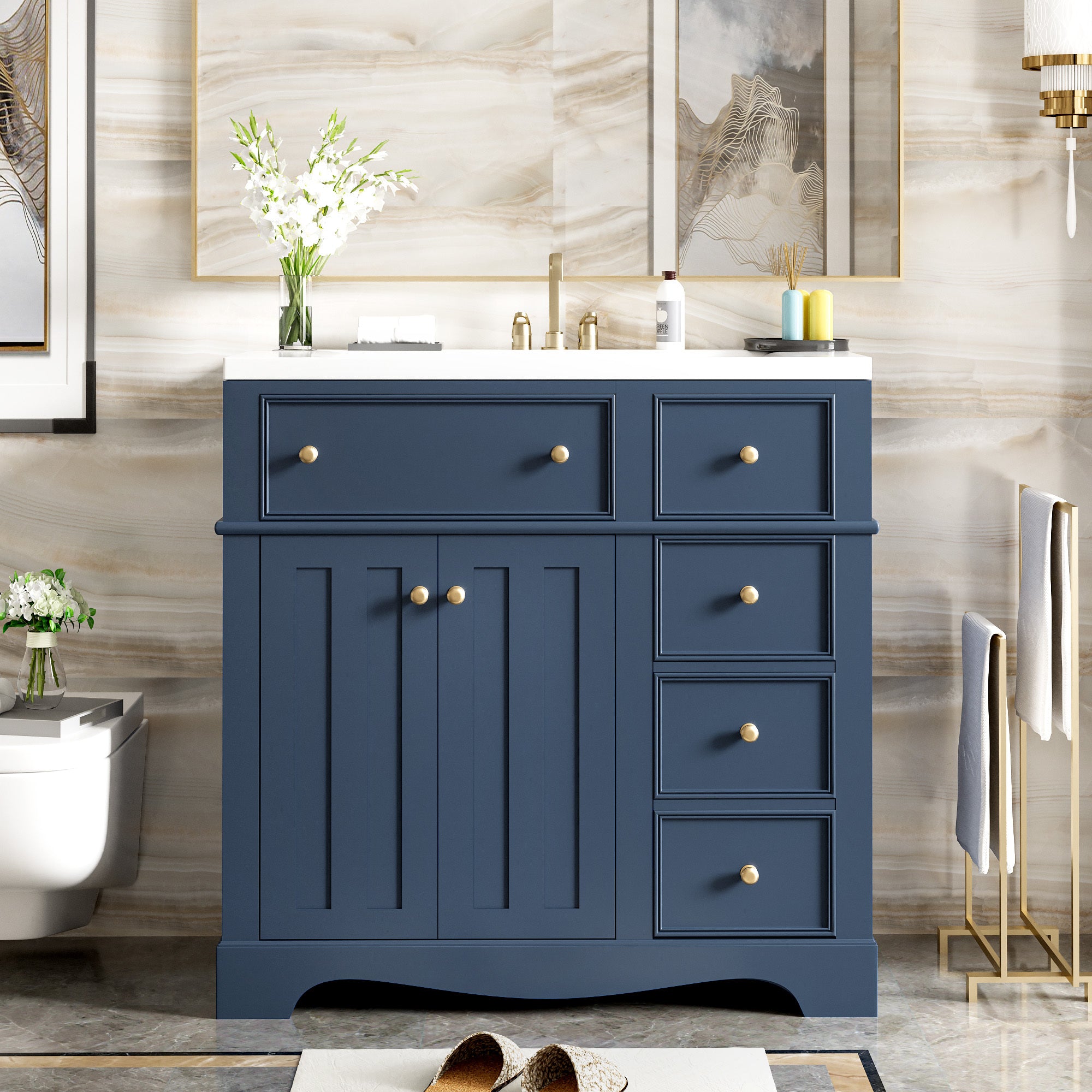 36" Bathroom Vanity Set: Resin Sink & Solid Wood