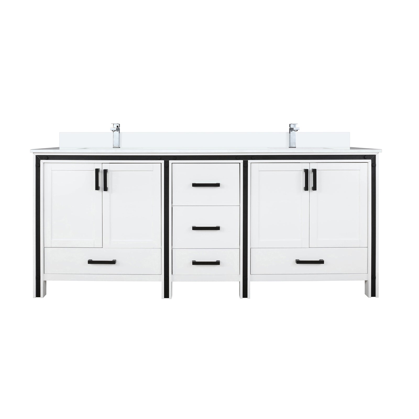72" White Double Bathroom Vanity w/ Quartz Top