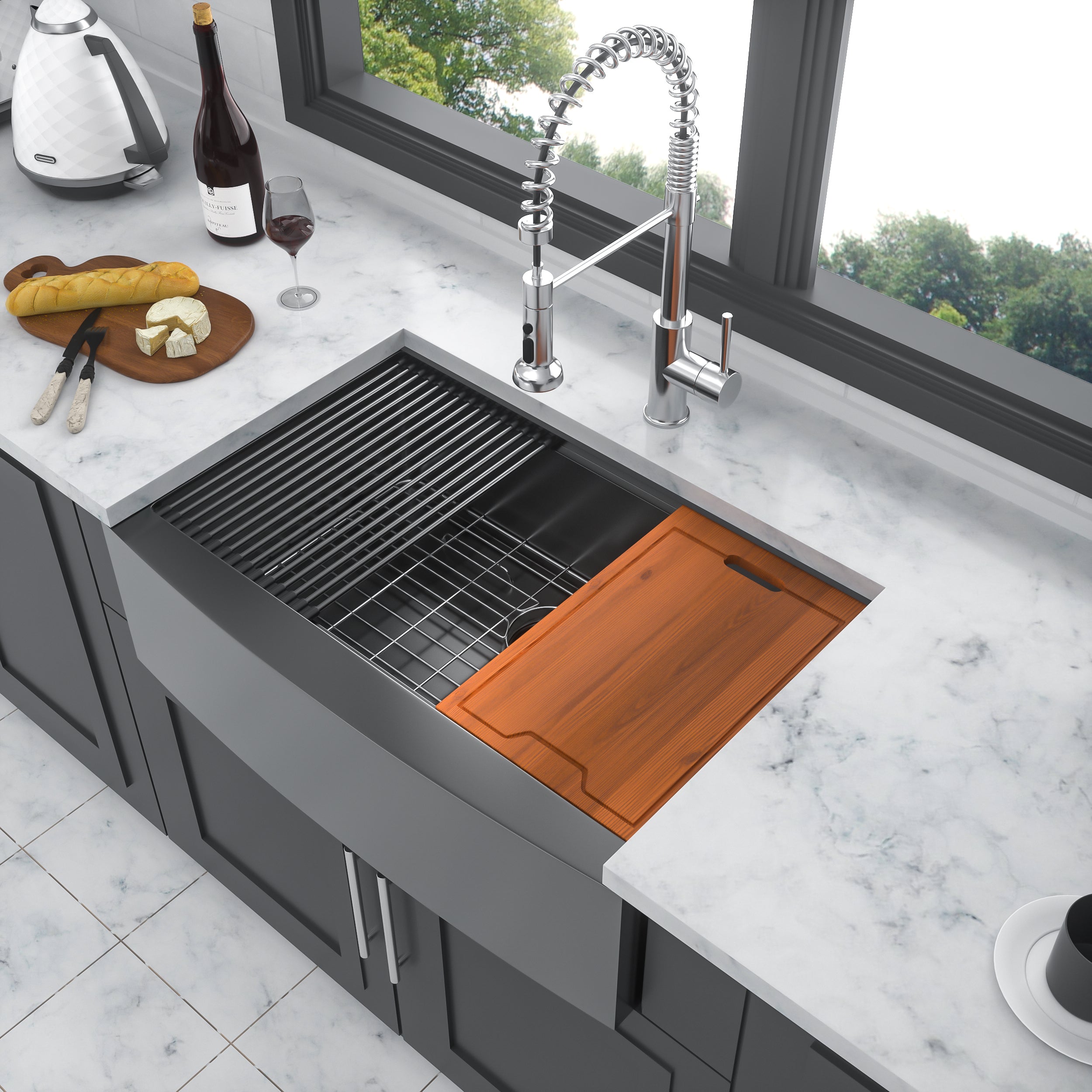 33" Black Farmhouse Apron Kitchen Sink