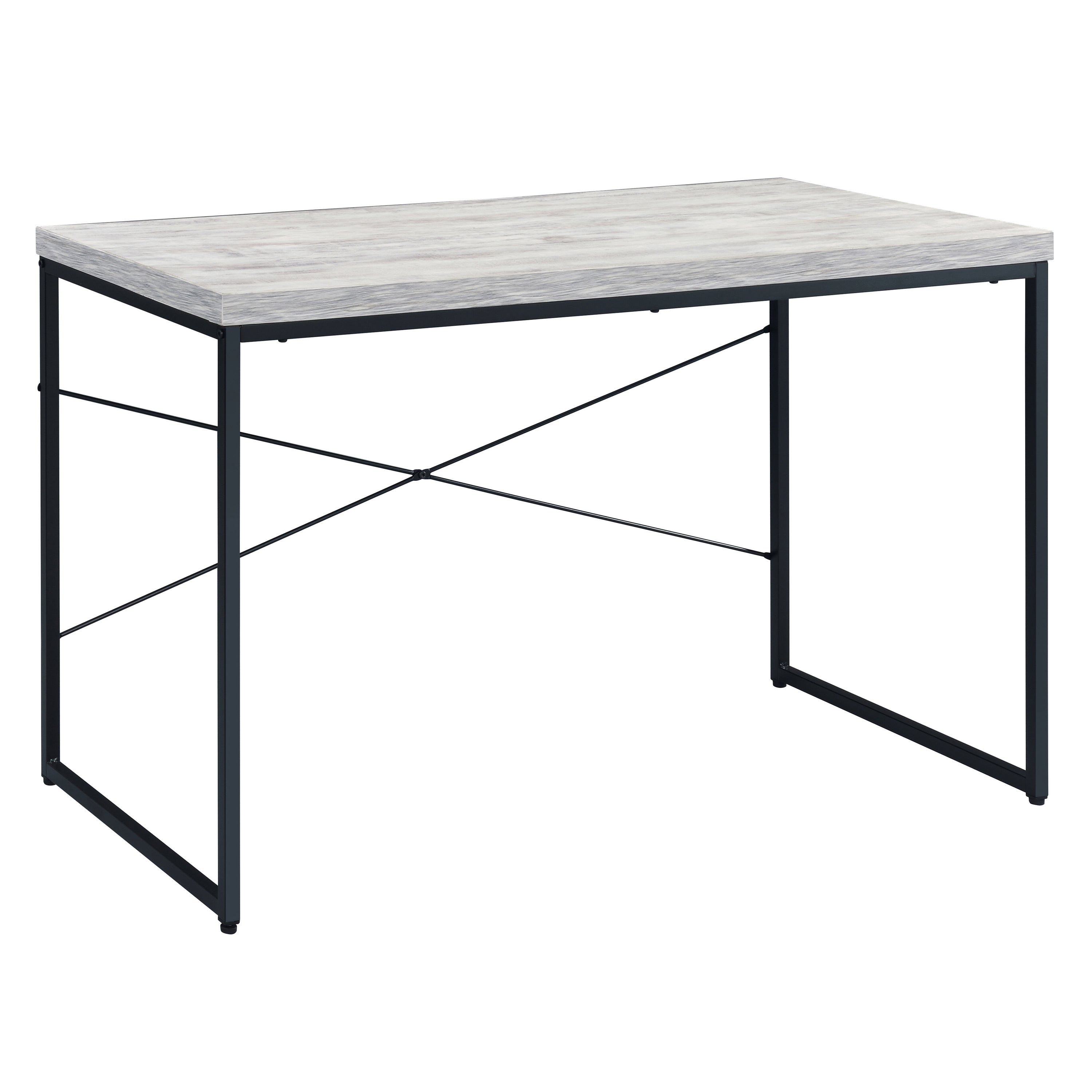 Antique White & Black Writing Desk | Metal Sled Base