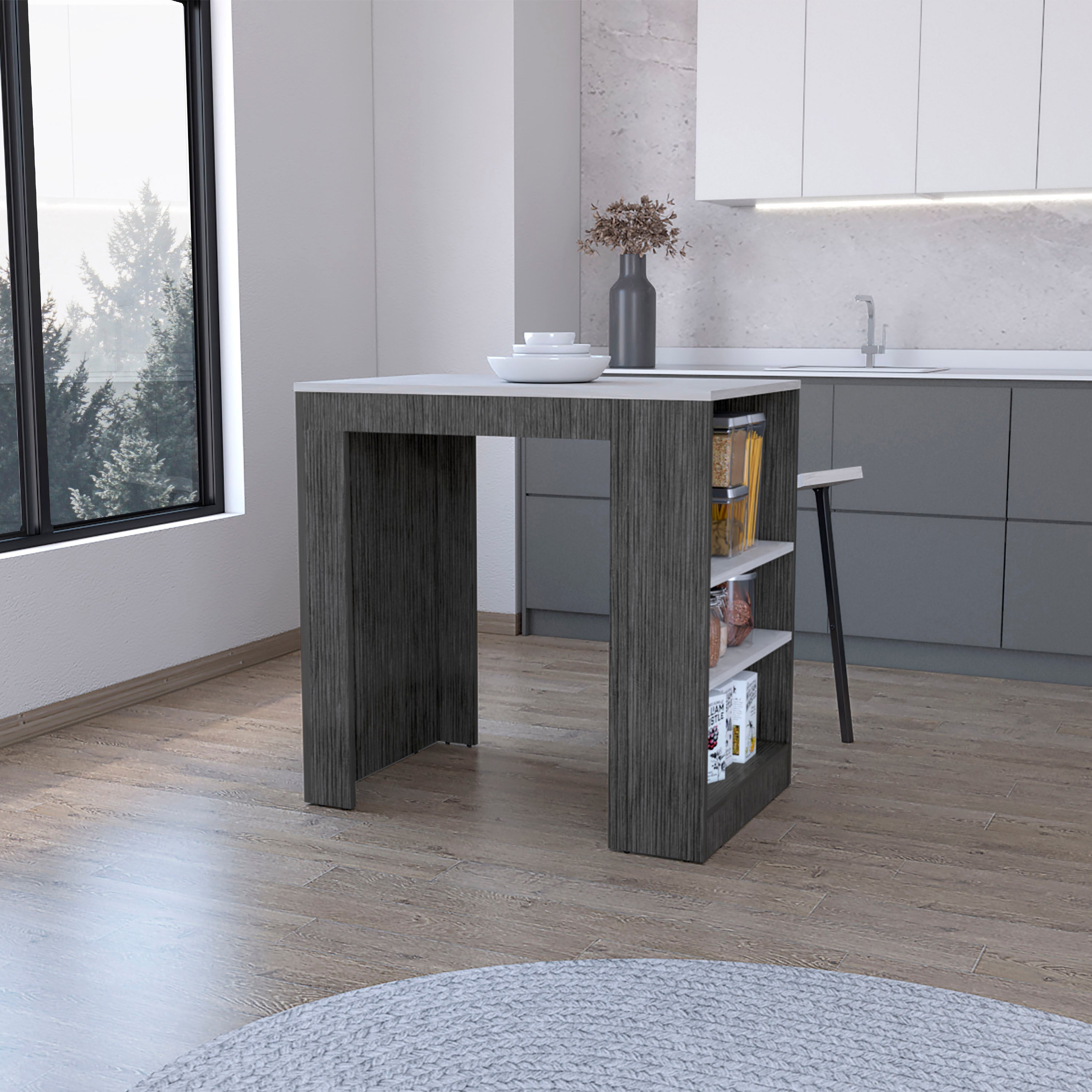 Harlan Kitchen Island | Counter Height Table w/ Shelf