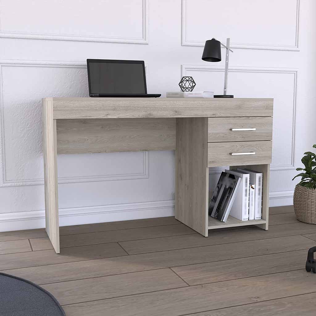 Ibare 2-Drawer Computer Desk w/ Shelf - Light Gray