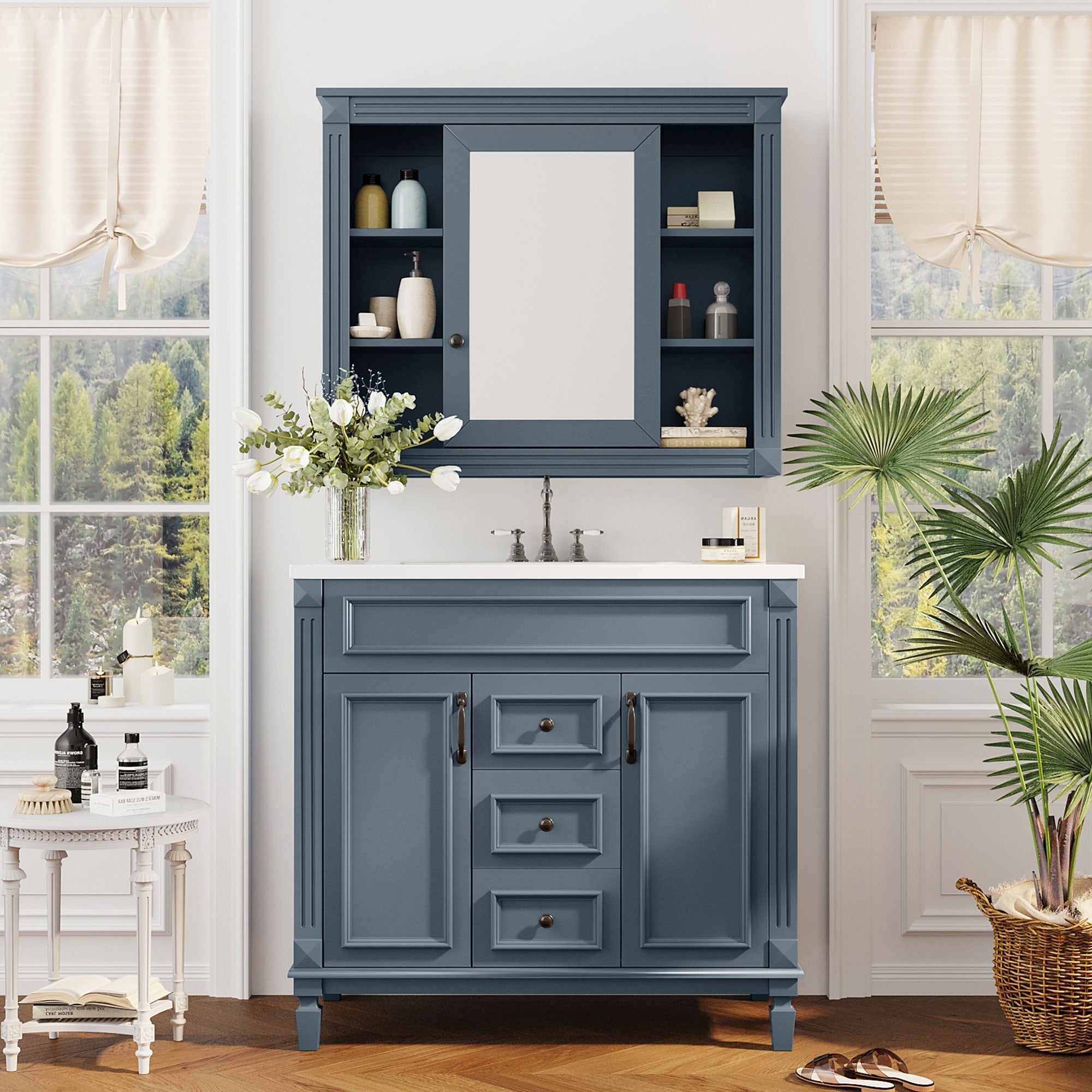 36" Blue Bathroom Vanity: Modern Sink & Storage