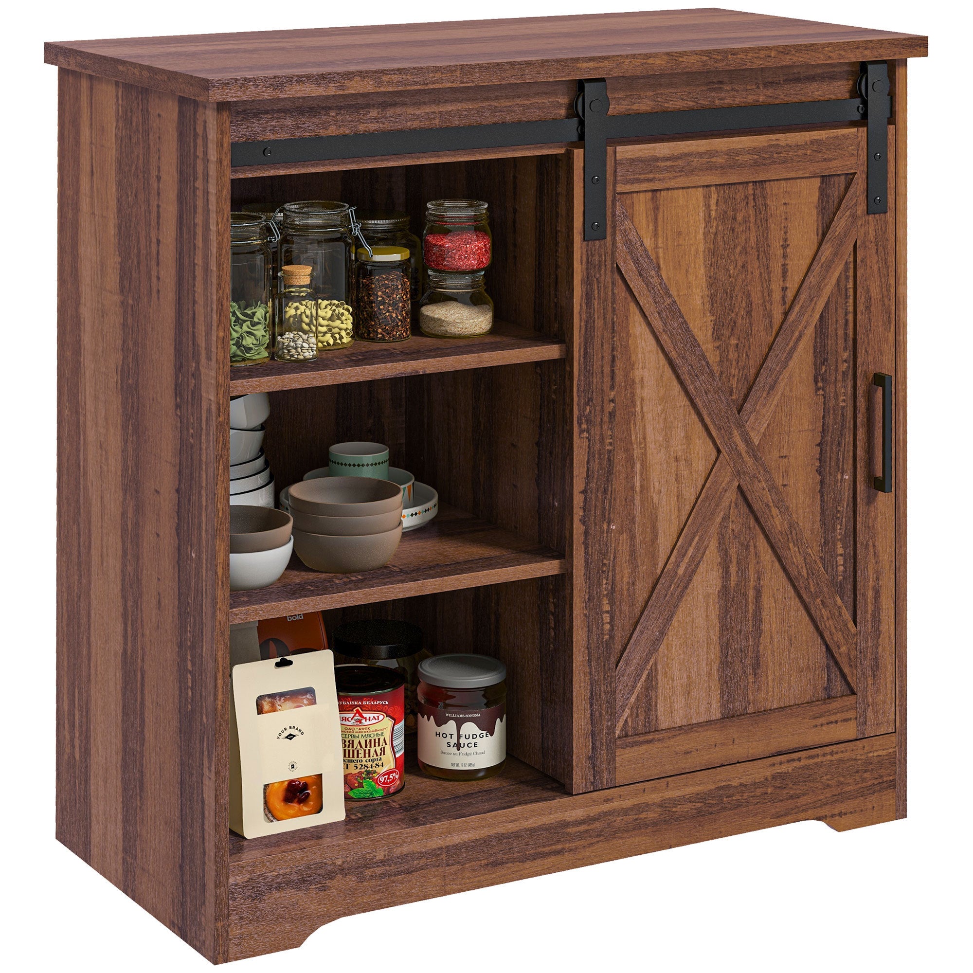 Farmhouse Coffee Bar Cabinet, 33" Buffet Sideboard, Brown