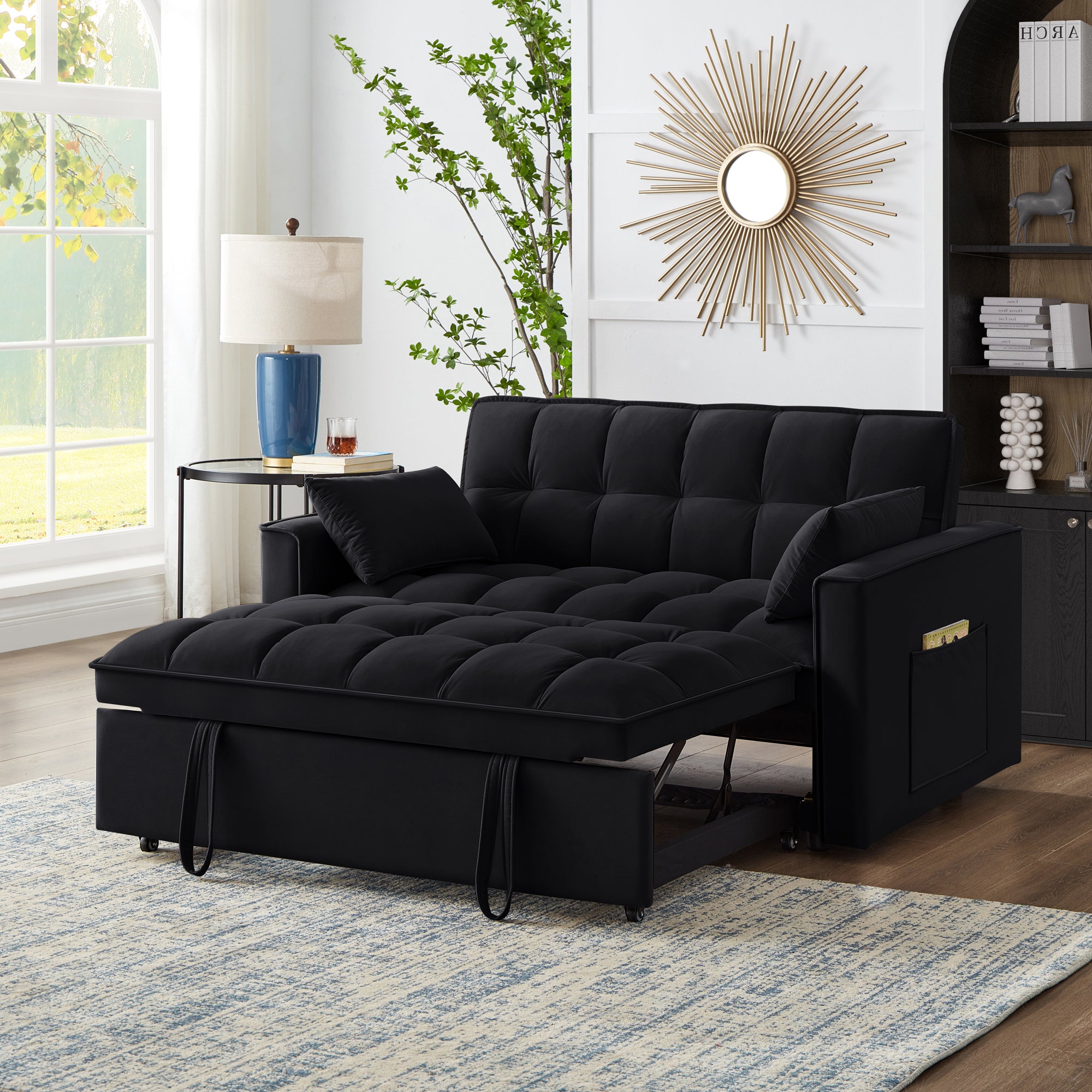 4-in-1 Loveseat Sofa Bed w/ Storage & Pillows
