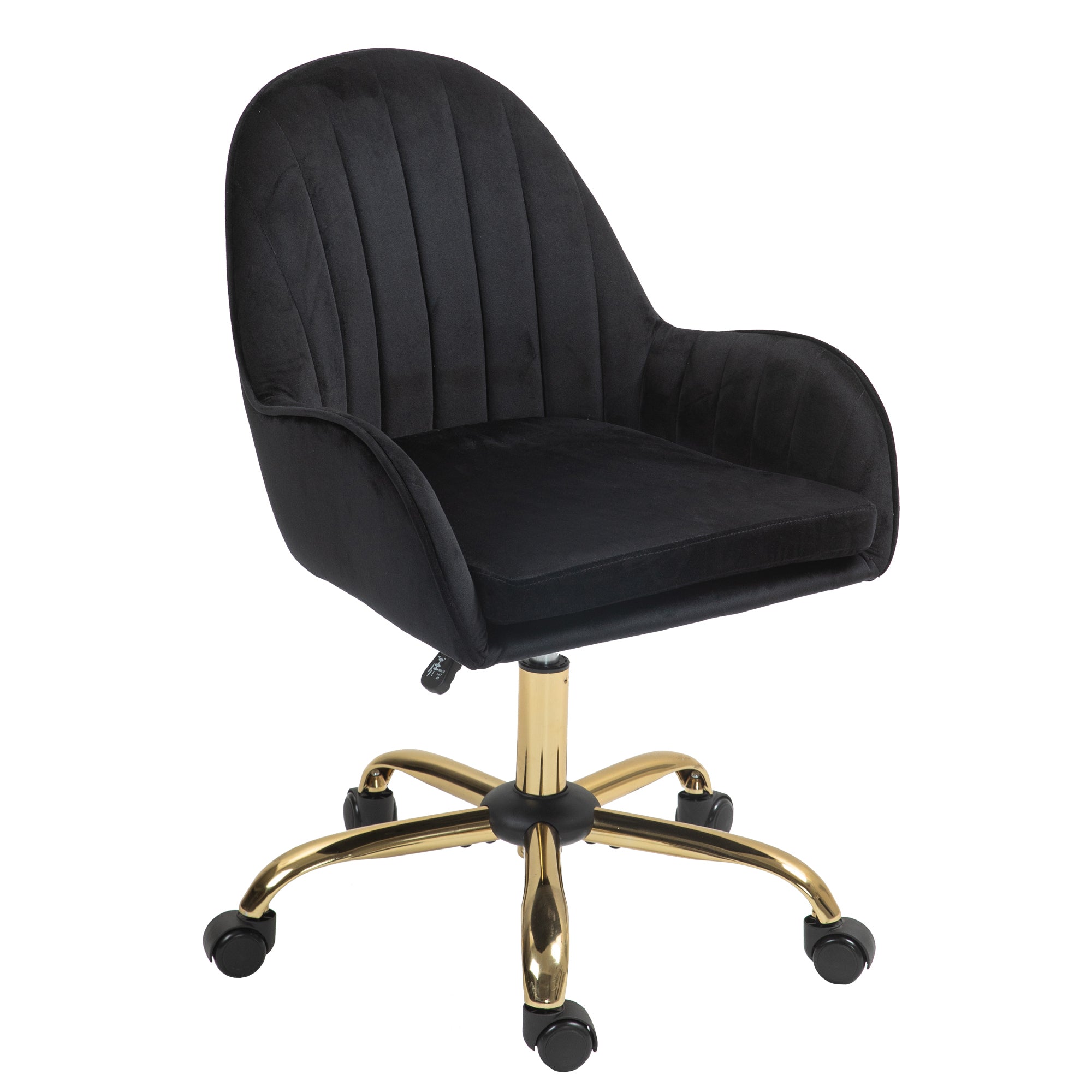 Velvet Office Chair w/ Gold Base & Arms - Black